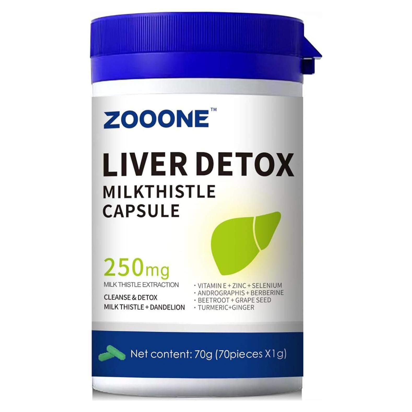 Suplemento Detox Hepático Zooone - 70 Cápsulas Cardo Mariano