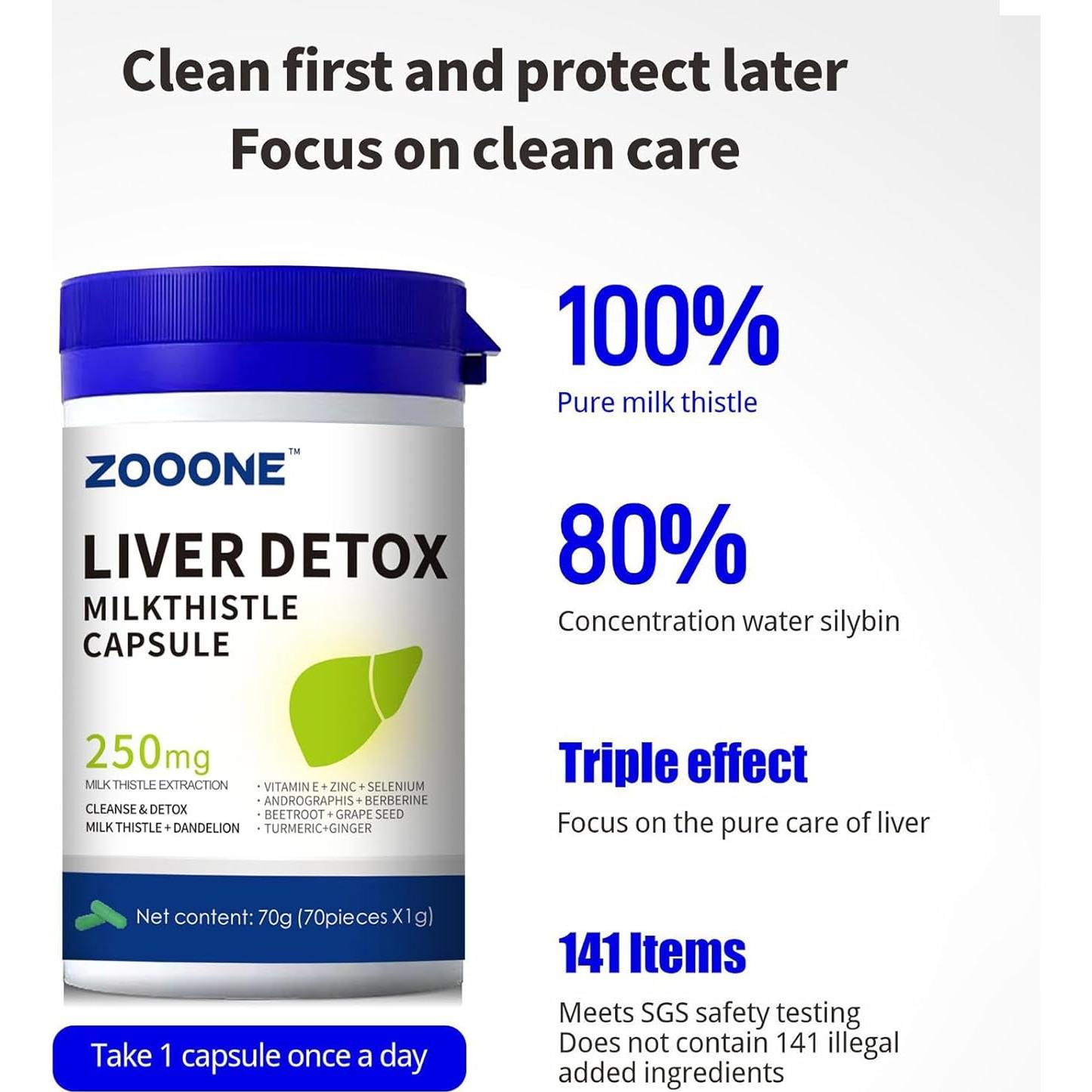 Suplemento Detox Hepático Zooone - 70 Cápsulas Cardo Mariano