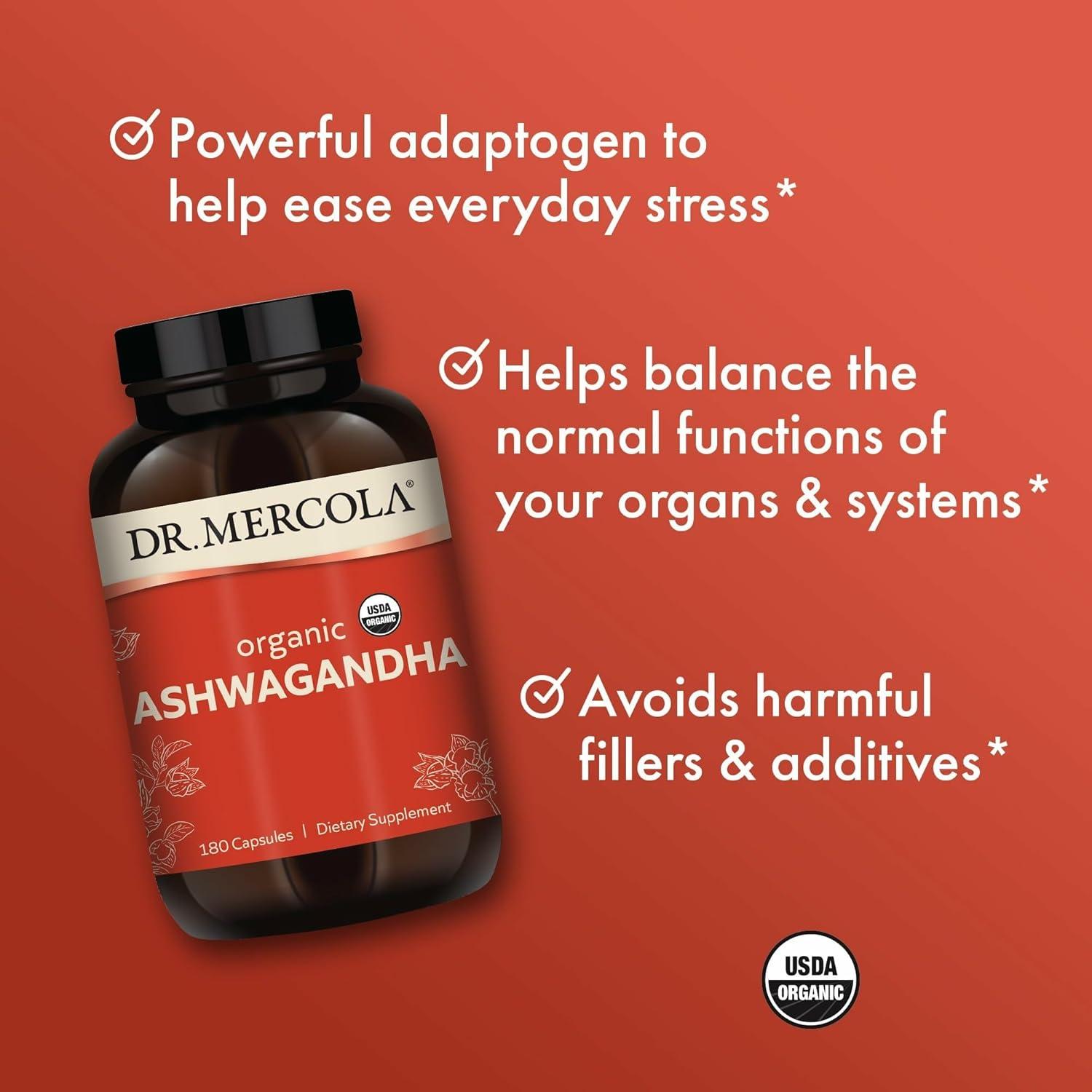 Cápsulas de Ashwagandha Orgánica Dr. Mercola 800 mg - 180 Unidades
