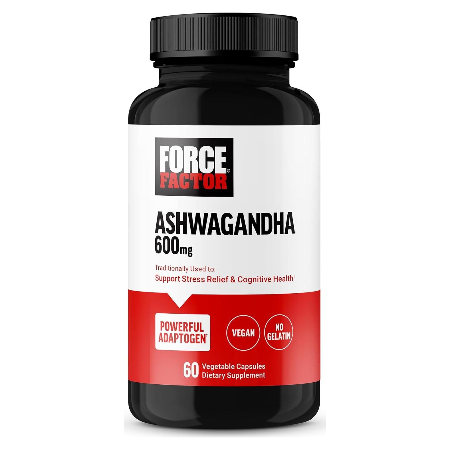 Suplemento de Ashwagandha Force Factor 600mg Vegano 60 Cápsulas
