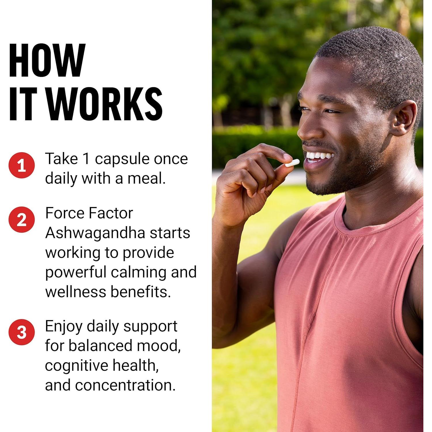 Suplemento de Ashwagandha Force Factor 600mg Vegano 60 Cápsulas