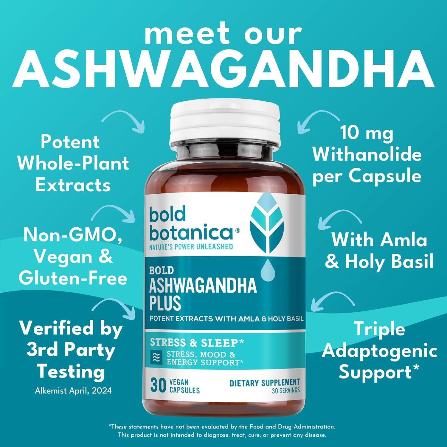 Bold Botanica Ashwagandha Plus - 30 Cápsulas Veganas - Apoyo Estrés y Energía