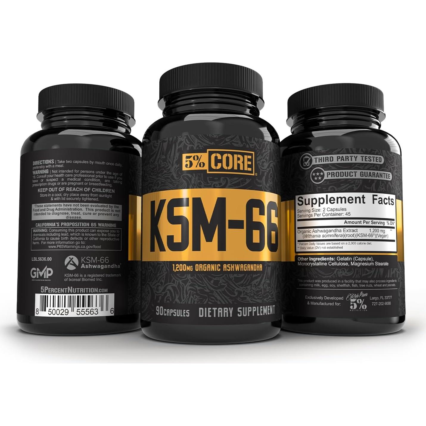 5% Nutrition KSM-66 Ashwagandha 1200mg Orgánico 90 Cápsulas