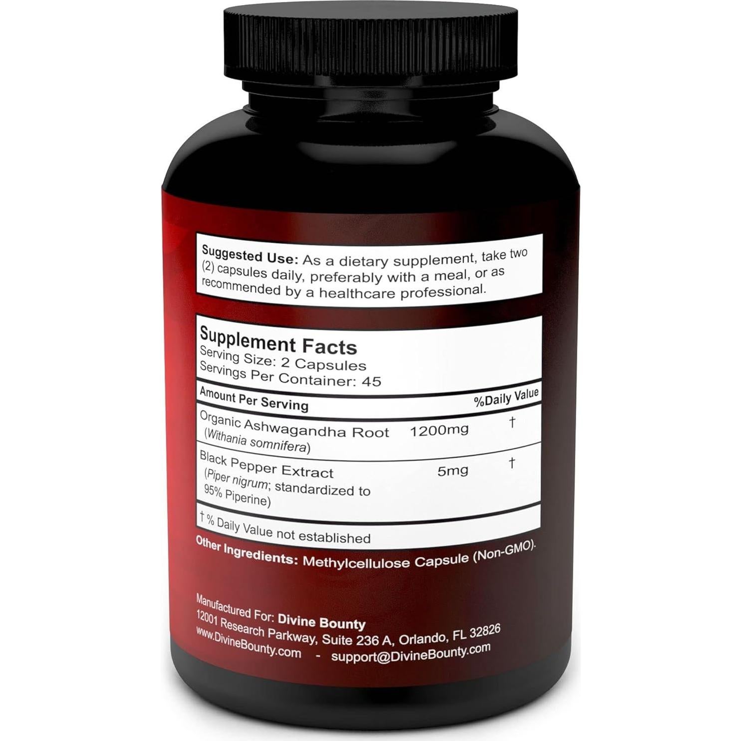 Cápsulas de Ashwagandha Orgánica Divine Bounty 1200mg - 90 Veganas