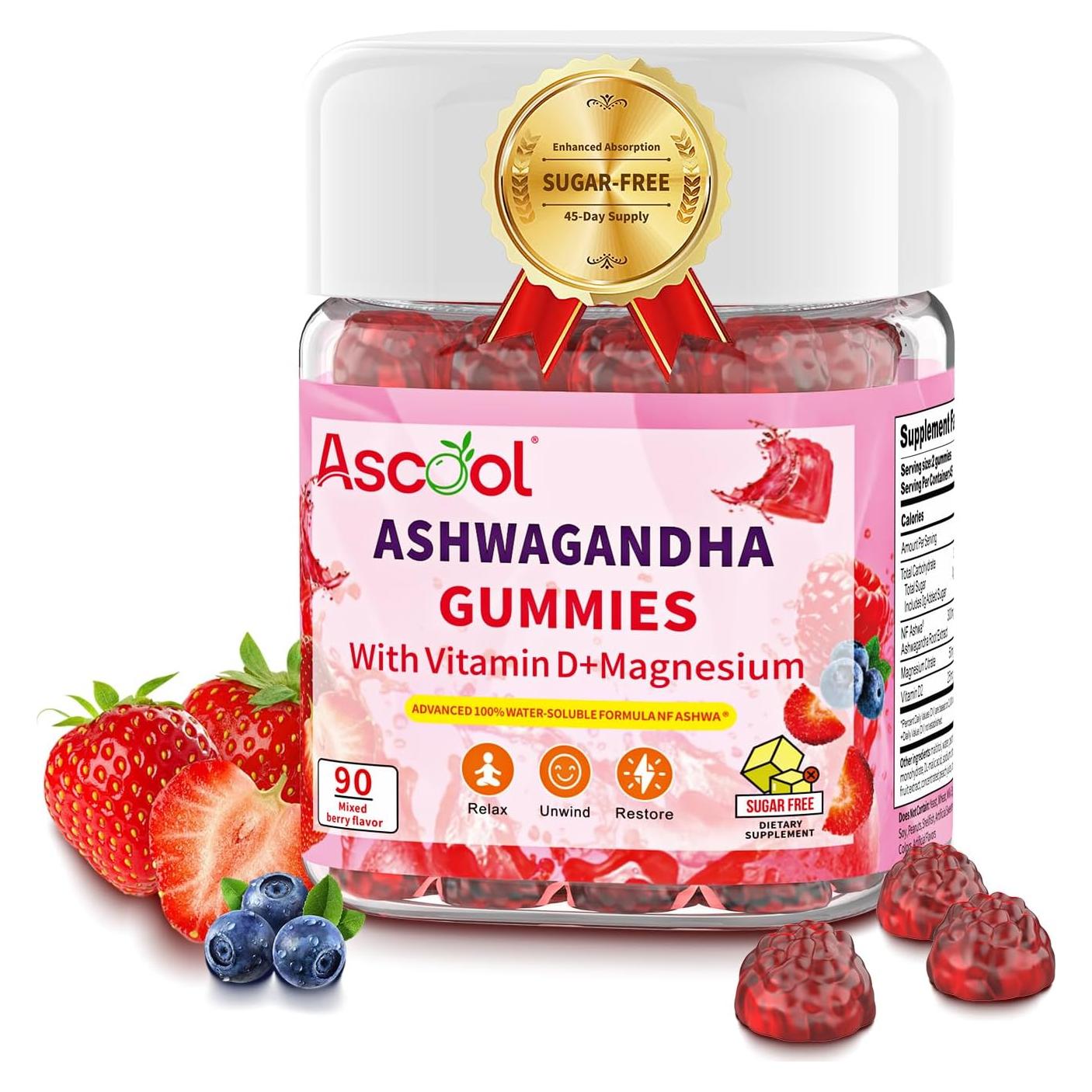 Gomitas Veganas de Ashwagandha Ascool 90 Unidades Sin Azúcar