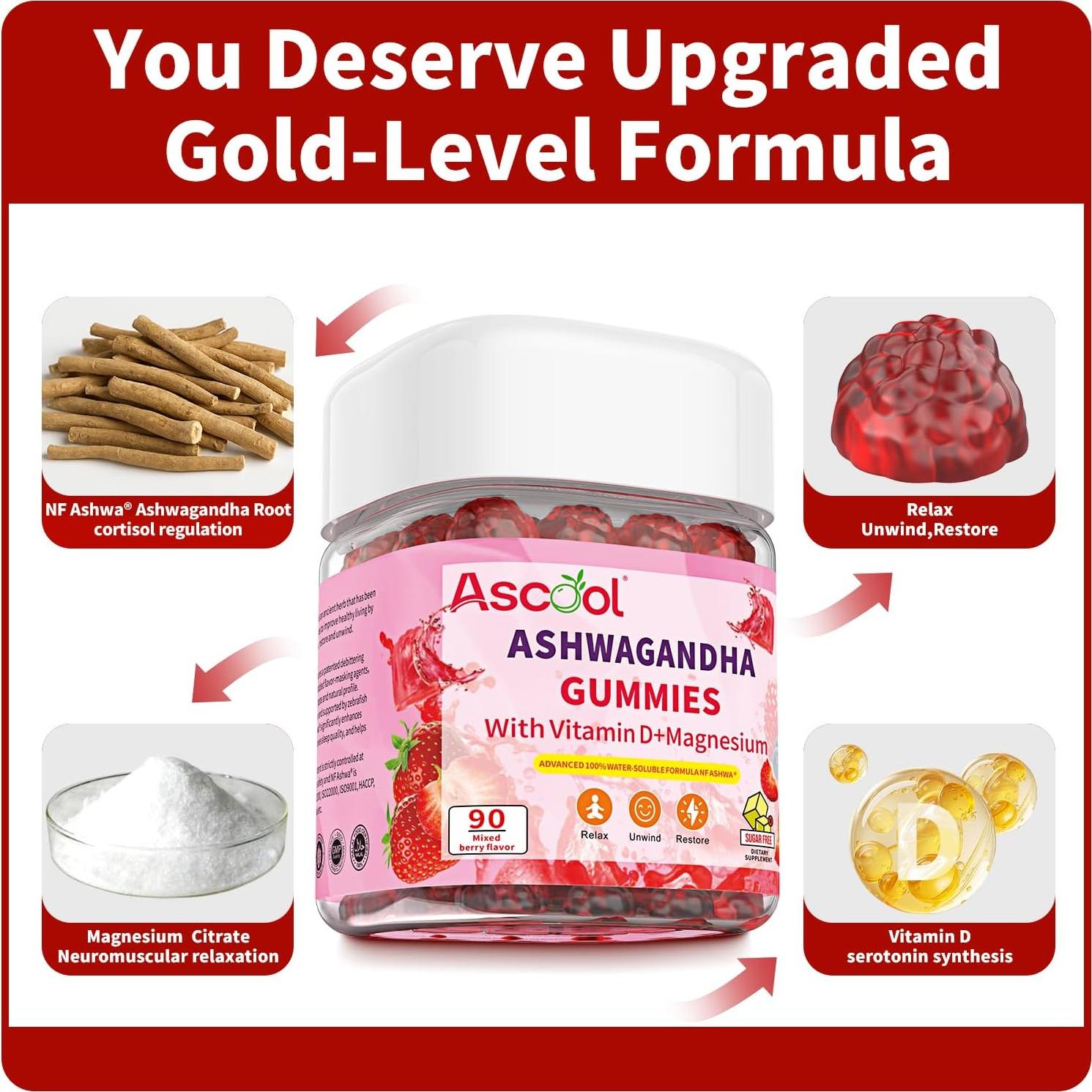 Gomitas Veganas de Ashwagandha Ascool 90 Unidades Sin Azúcar