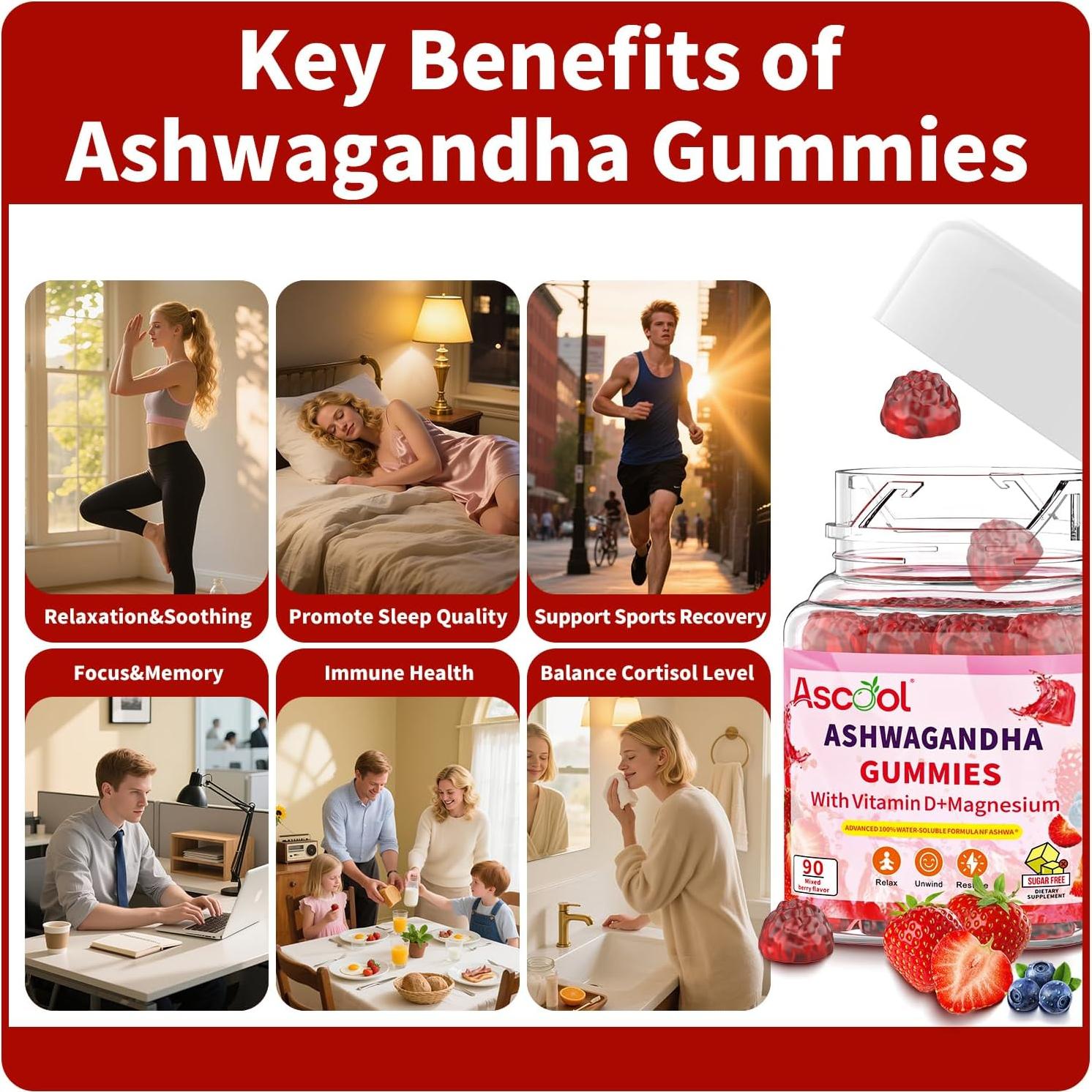 Gomitas Veganas de Ashwagandha Ascool 90 Unidades Sin Azúcar