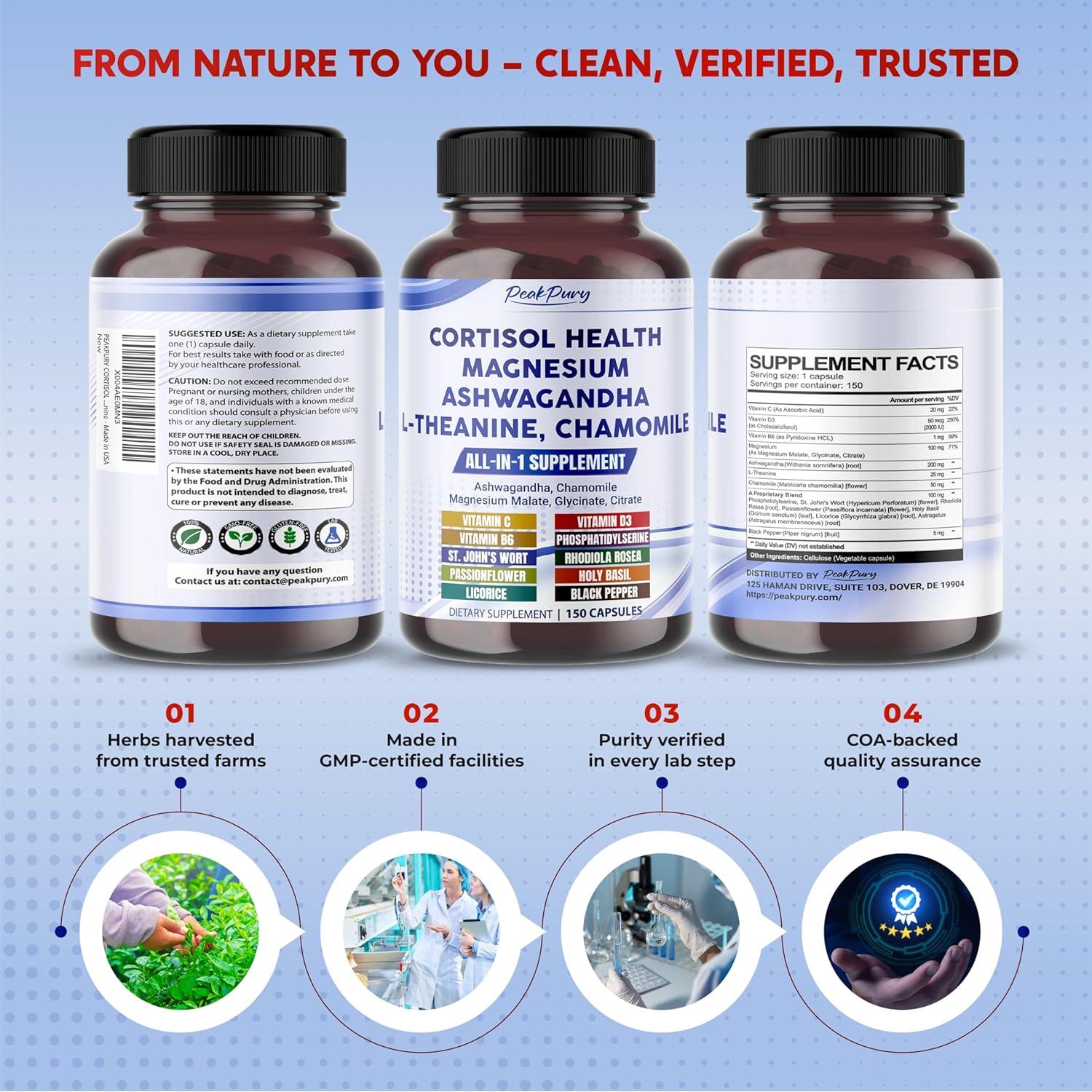 Cápsulas de Cortisol PeakPury 150 unidades - Ashwagandha y Magnesio