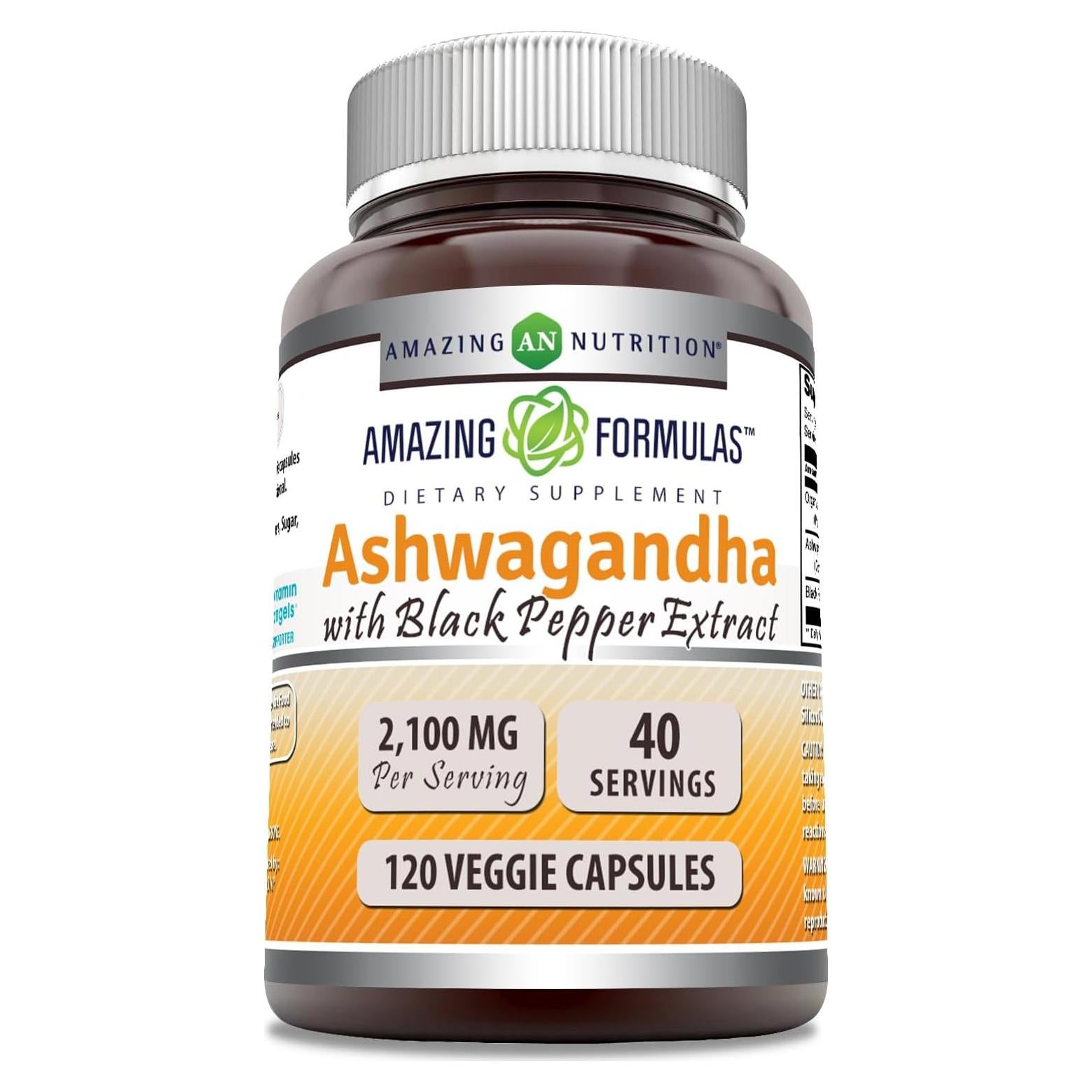 Suplemento Herbal Raíz de Ashwagandha Nutrición Asombrosa 2100 Mg
