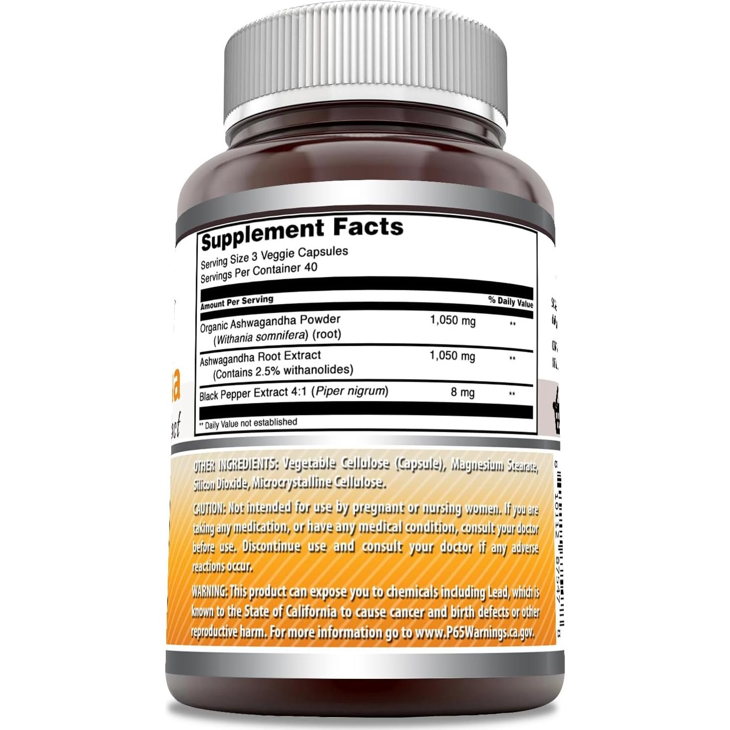 Suplemento Herbal Raíz de Ashwagandha Nutrición Asombrosa 2100 Mg