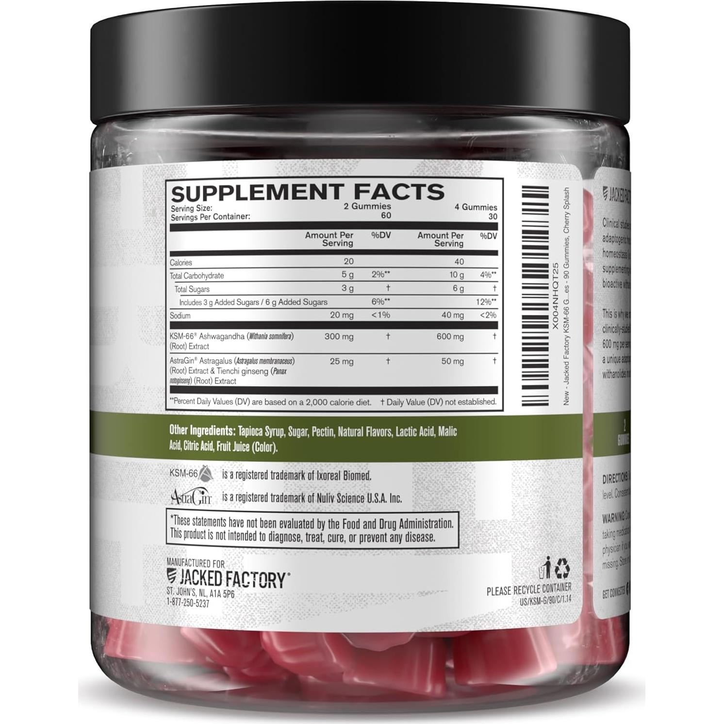 Gomitas KSM-66 Ashwagandha Jacked Factory 600mg 120 unidades