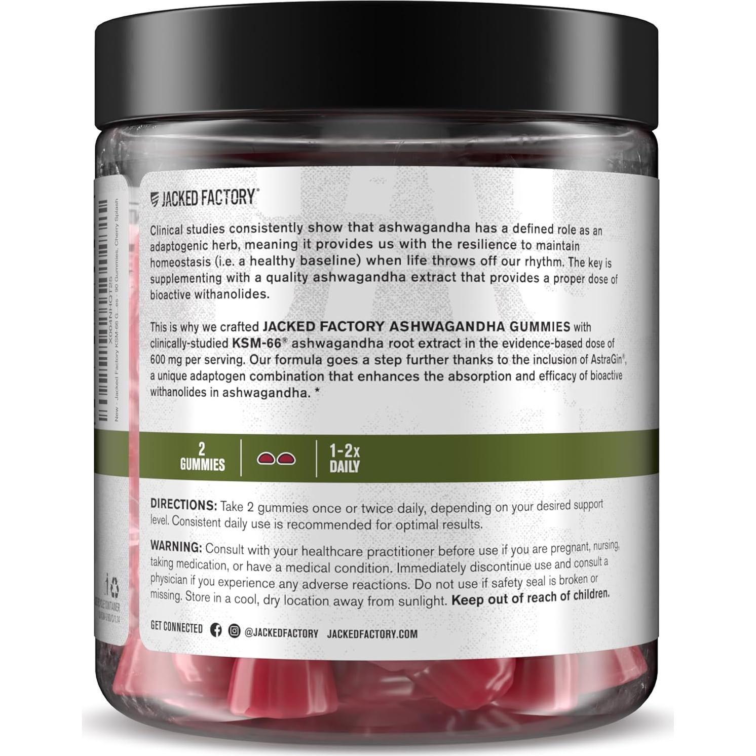 Gomitas KSM-66 Ashwagandha Jacked Factory 600mg 120 unidades