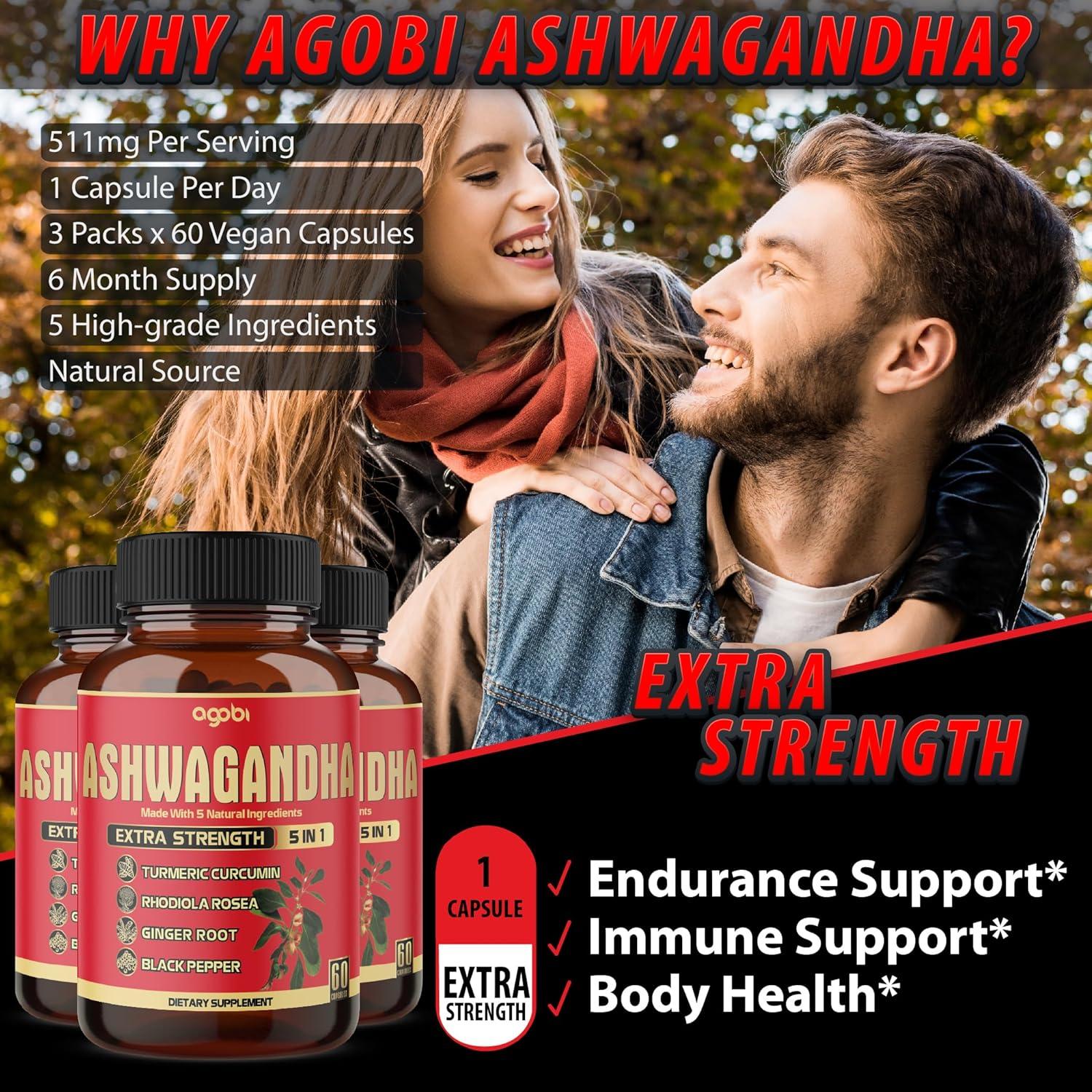 Suplemento de Ashwagandha Agobi 5200mg 60 Cápsulas 3 Paquetes