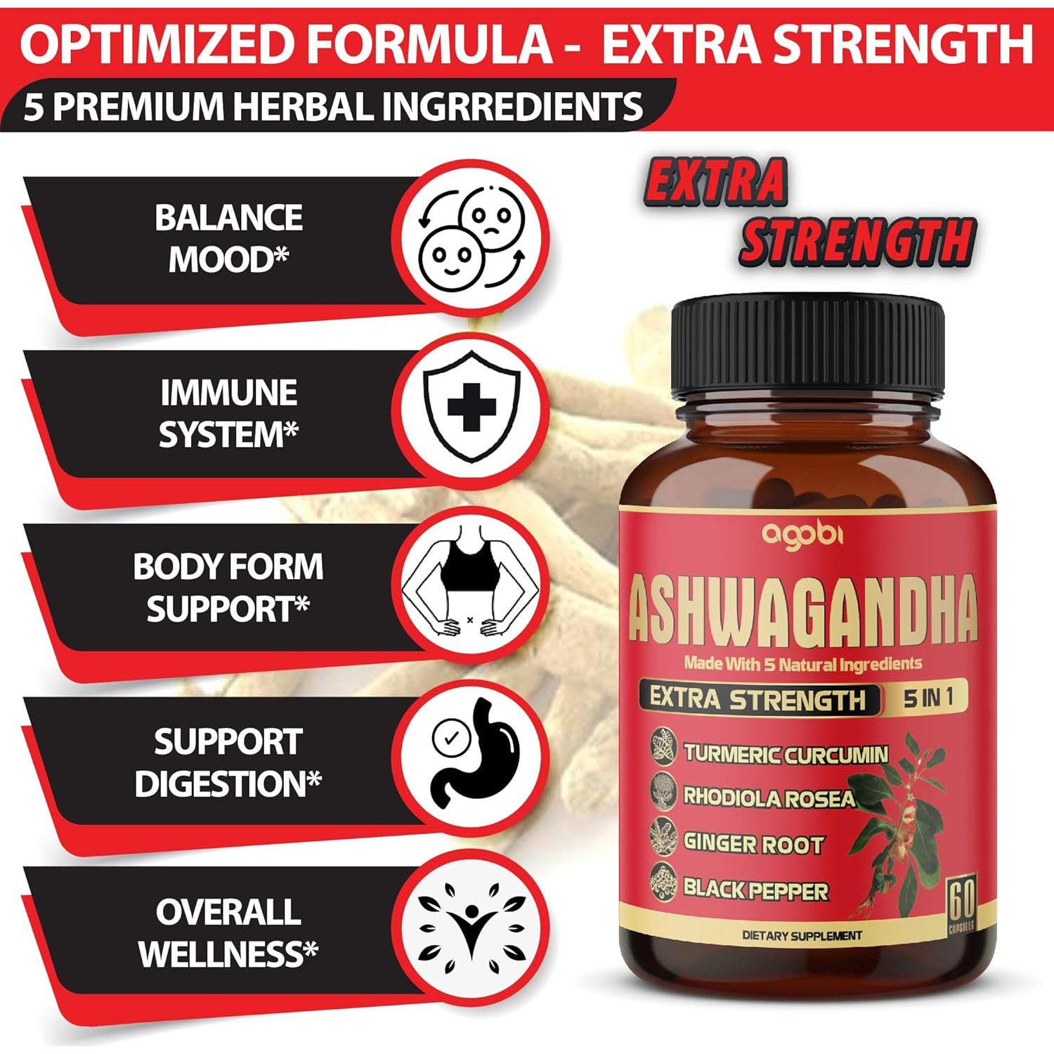 Suplemento de Ashwagandha Agobi 5200mg 60 Cápsulas 3 Paquetes