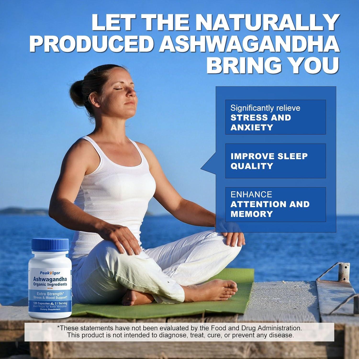 Cápsulas de Ashwagandha Orgánica PeakVigor 7000mg 120 Unidades