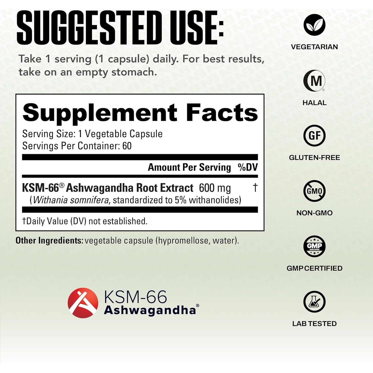 NutraBio Ashwagandha KSM-66 600mg | Suplemento Herbal 60 Cápsulas