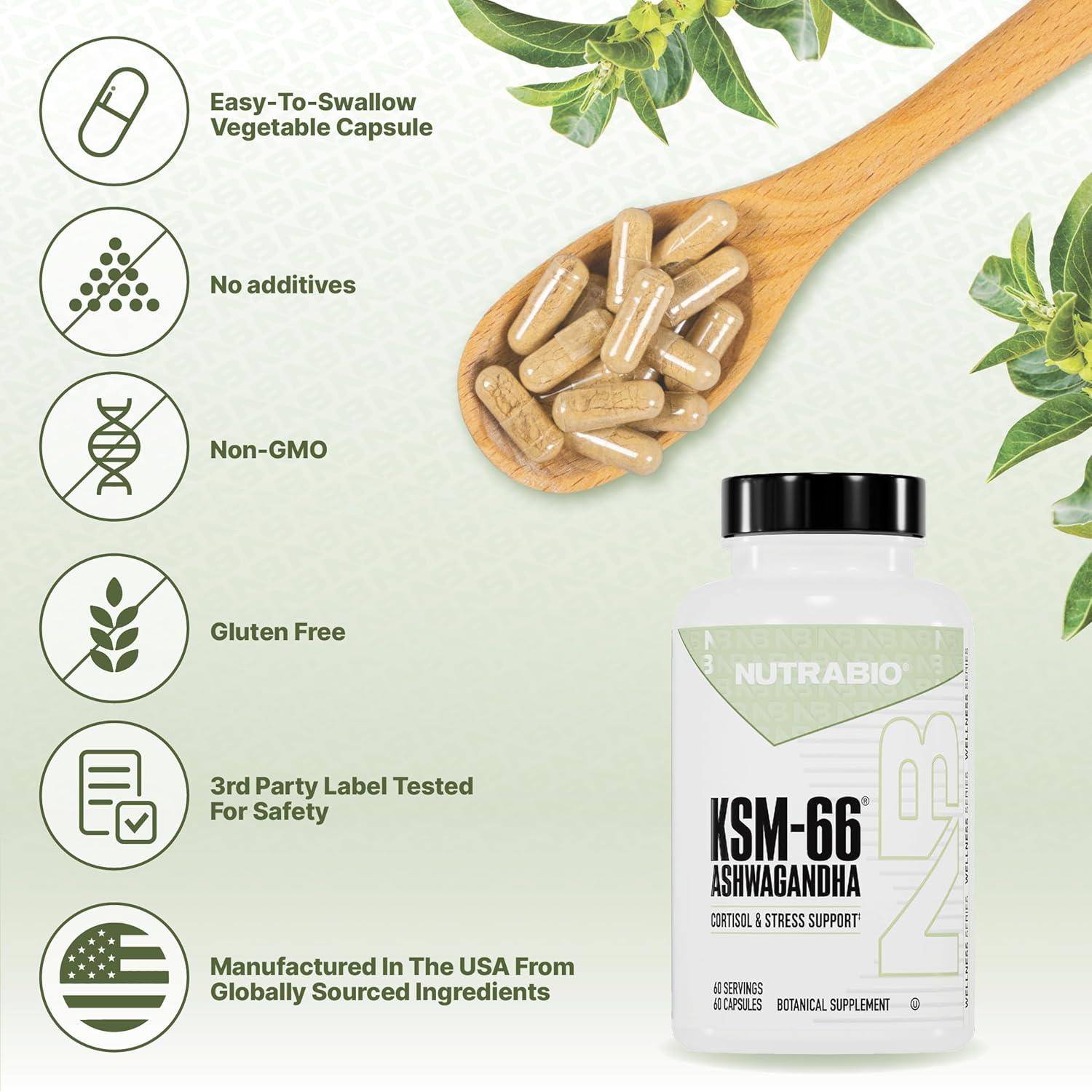NutraBio Ashwagandha KSM-66 600mg | Suplemento Herbal 60 Cápsulas