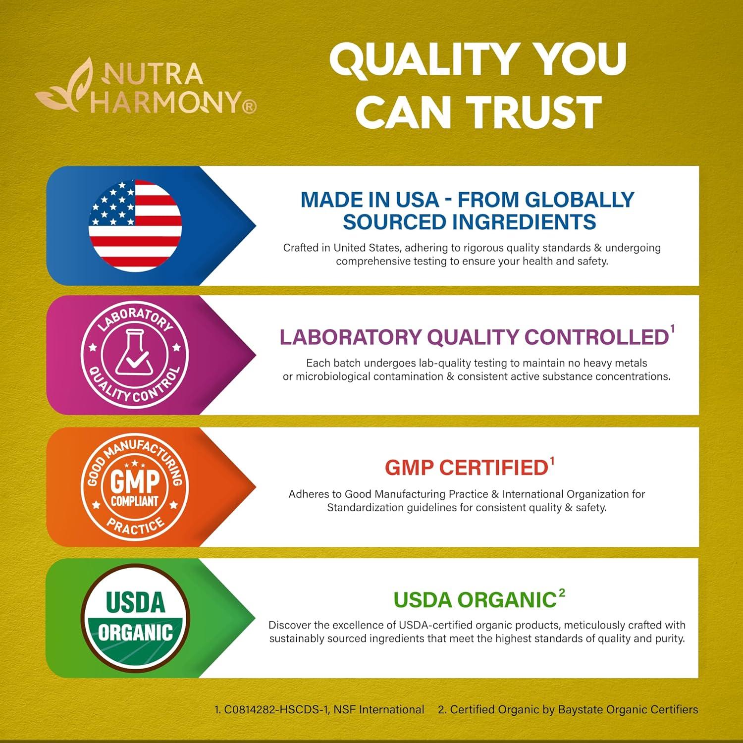 Suplemento de Ashwagandha Orgánico 1800mg Nutra Harmony 100 Cápsulas