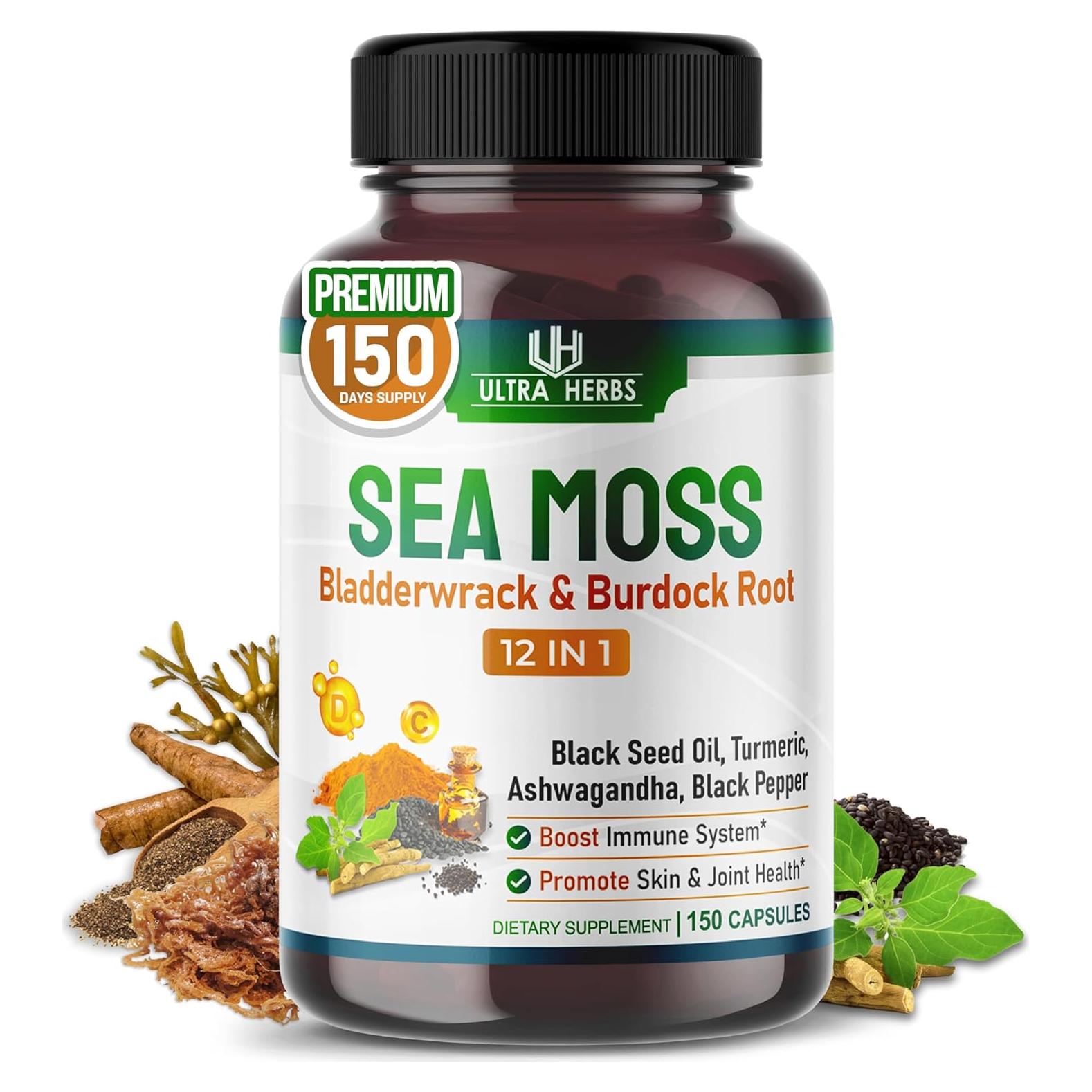 Cápsulas de Musgo Marino Orgánico Ultra Herbs 150 Unidades