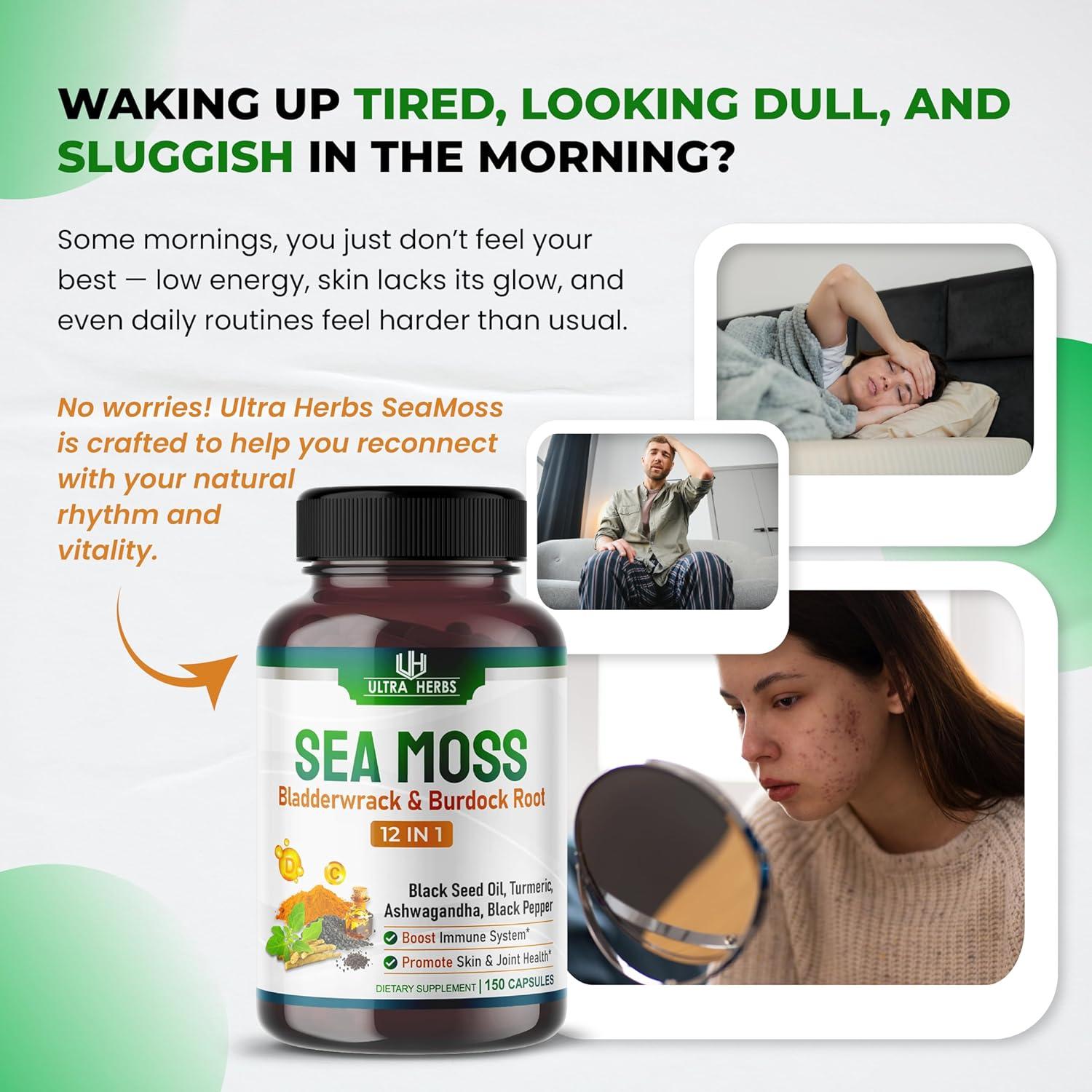 Cápsulas de Musgo Marino Orgánico Ultra Herbs 150 Unidades