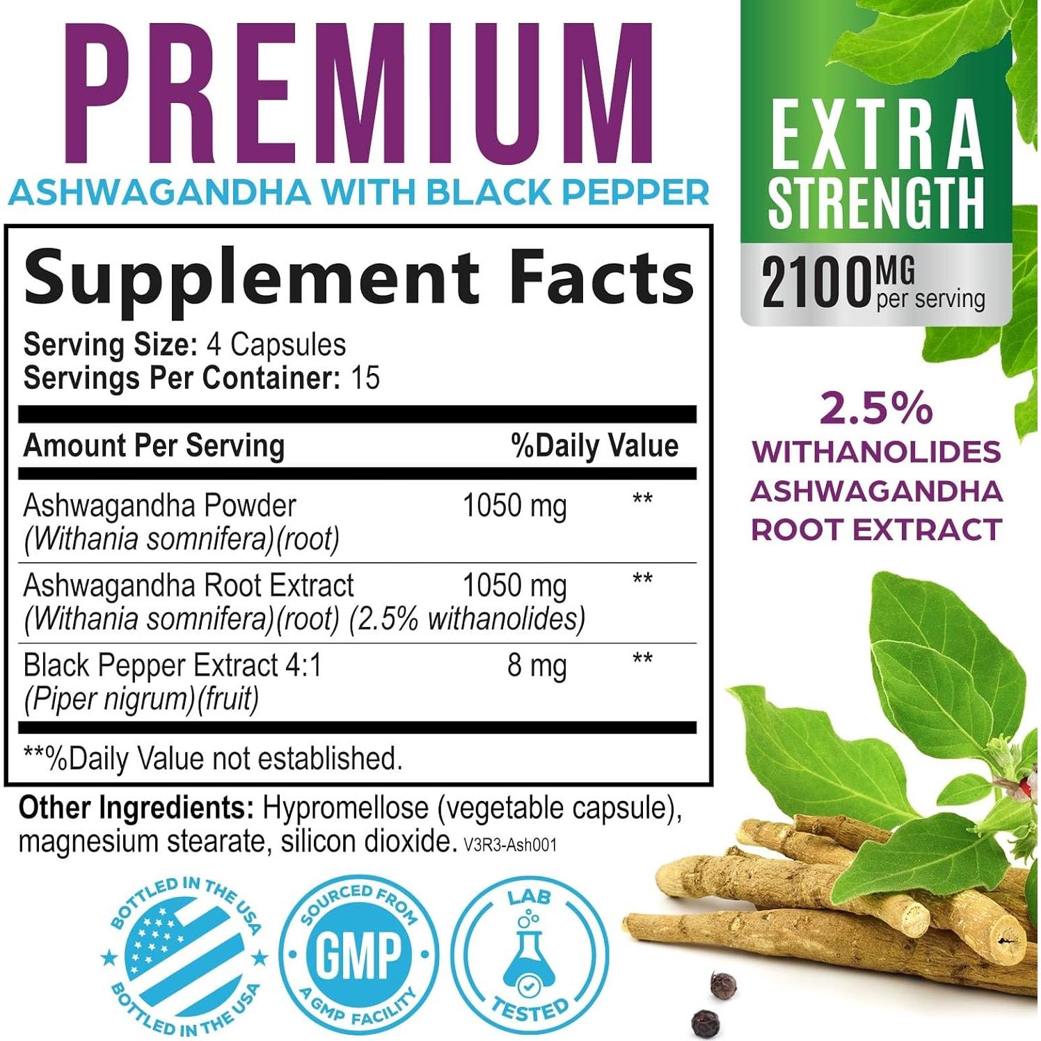 Suplemento de Ashwagandha 2100mg Nature's Strength - 60 Cápsulas Veganas
