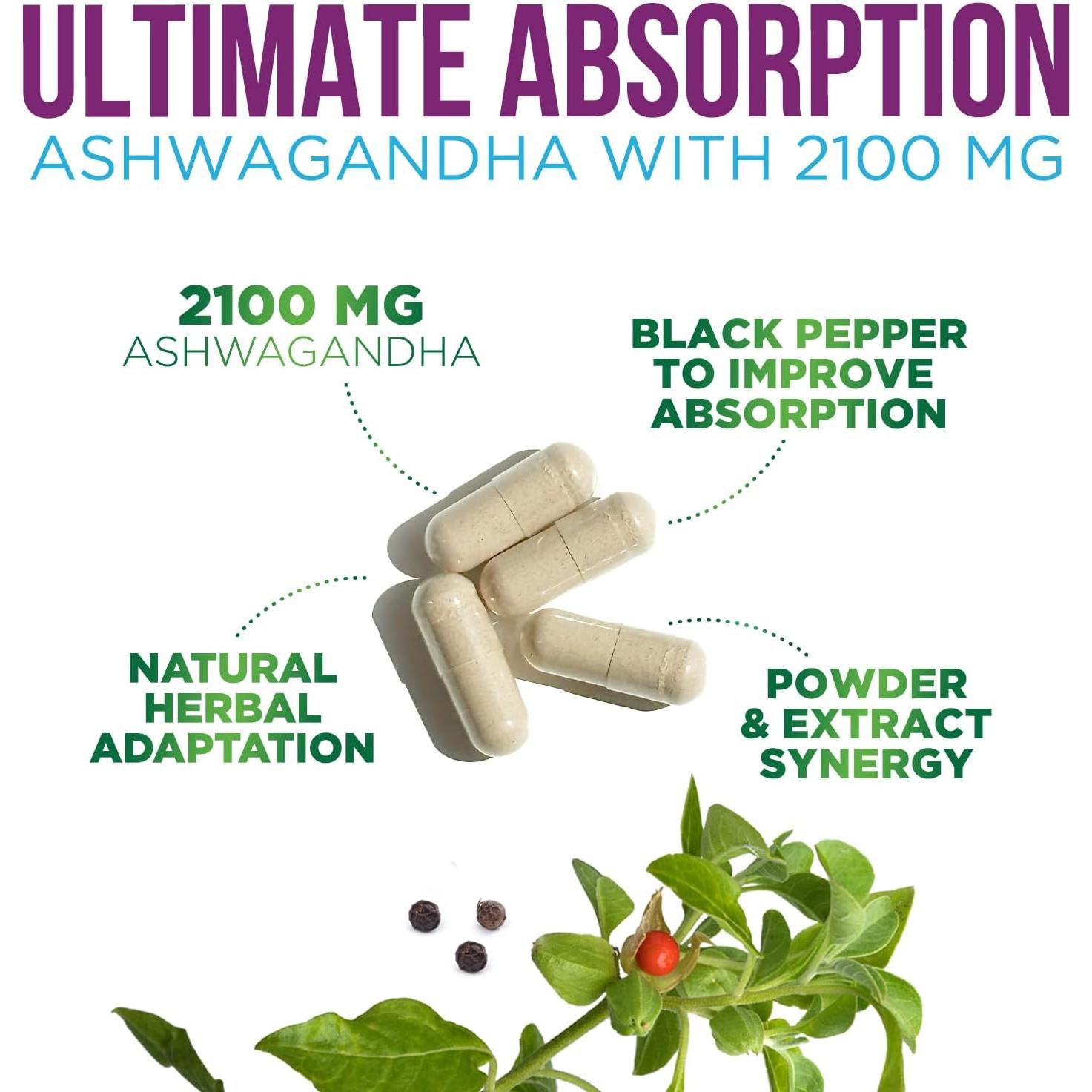 Suplemento de Ashwagandha 2100mg Nature's Strength - 60 Cápsulas Veganas