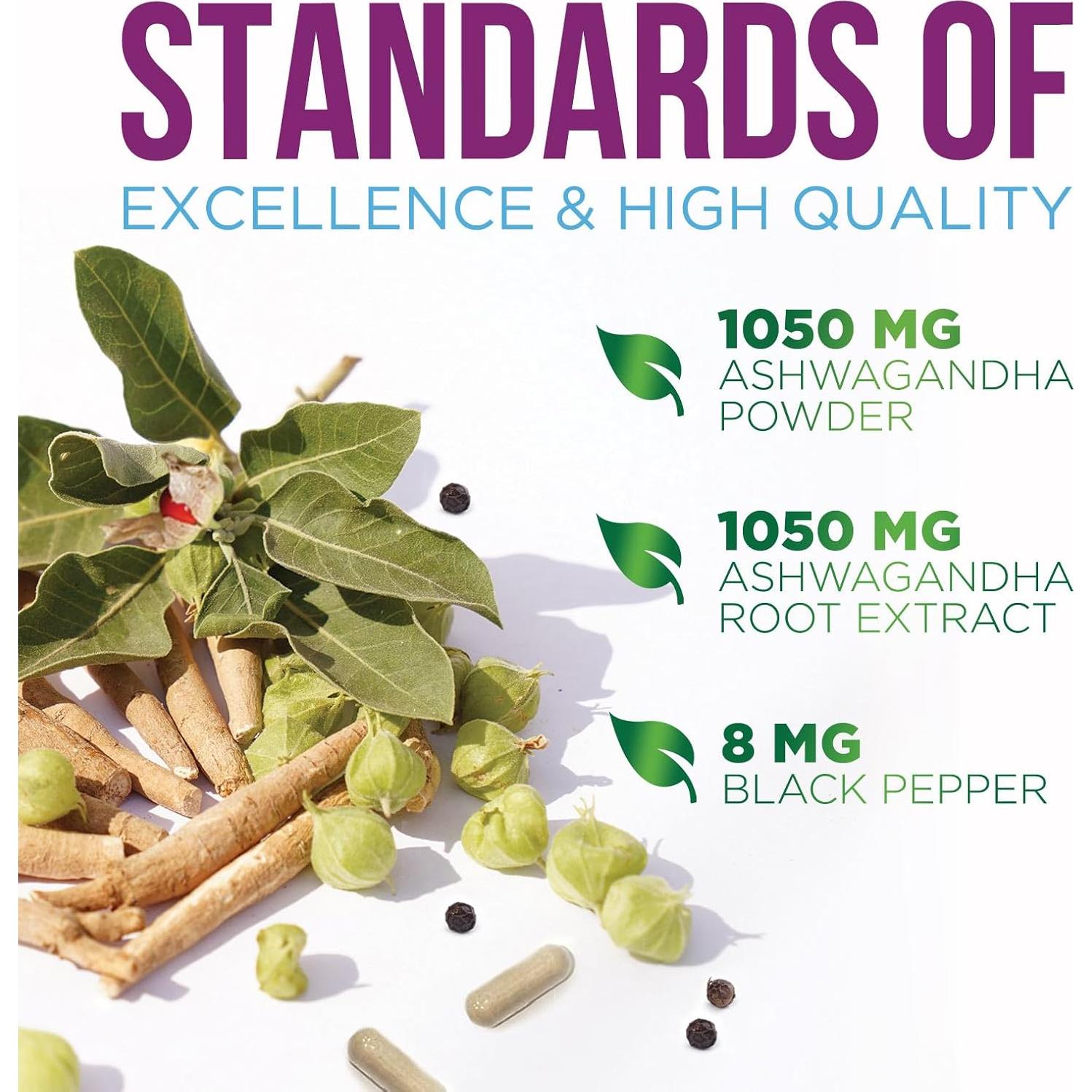 Suplemento de Ashwagandha 2100mg Nature's Strength - 60 Cápsulas Veganas