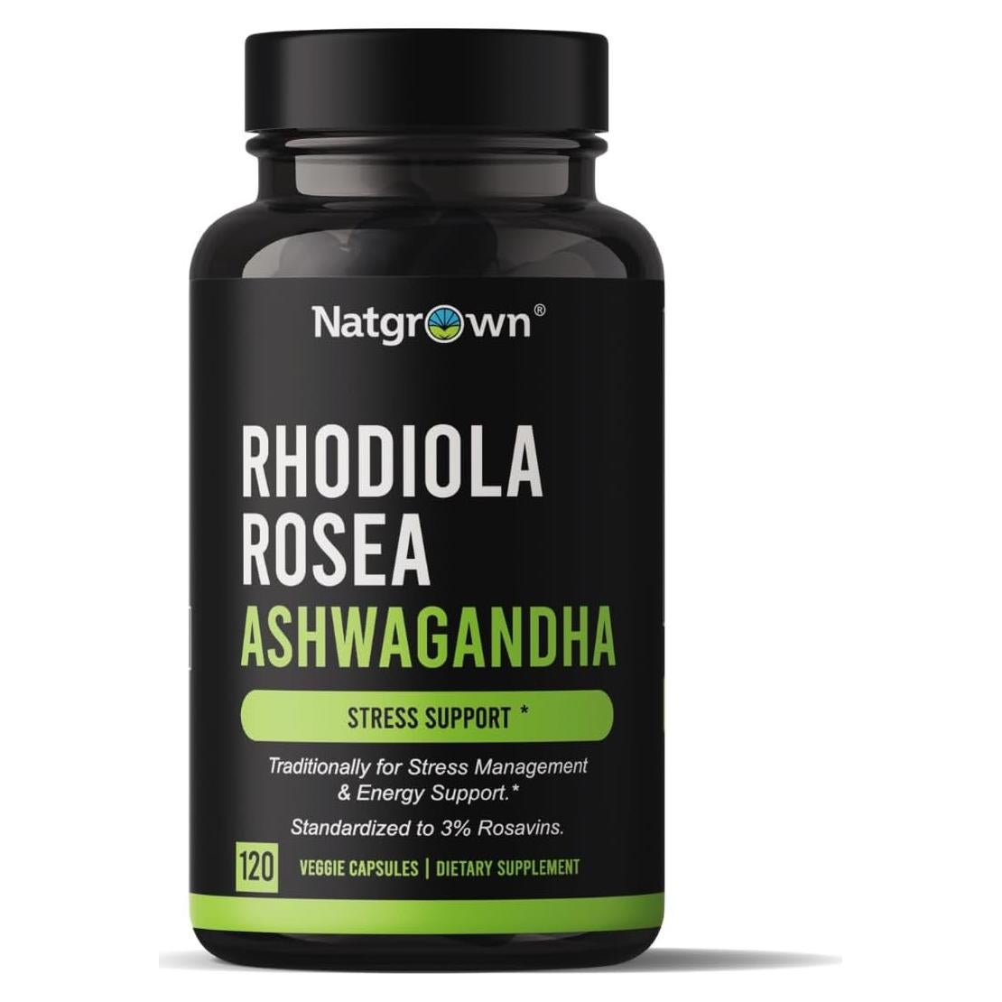 Cápsulas de Rhodiola Rosea y Ashwagandha Natgrown 120 Unidades