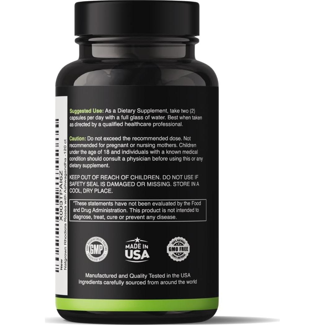 Cápsulas de Rhodiola Rosea y Ashwagandha Natgrown 120 Unidades
