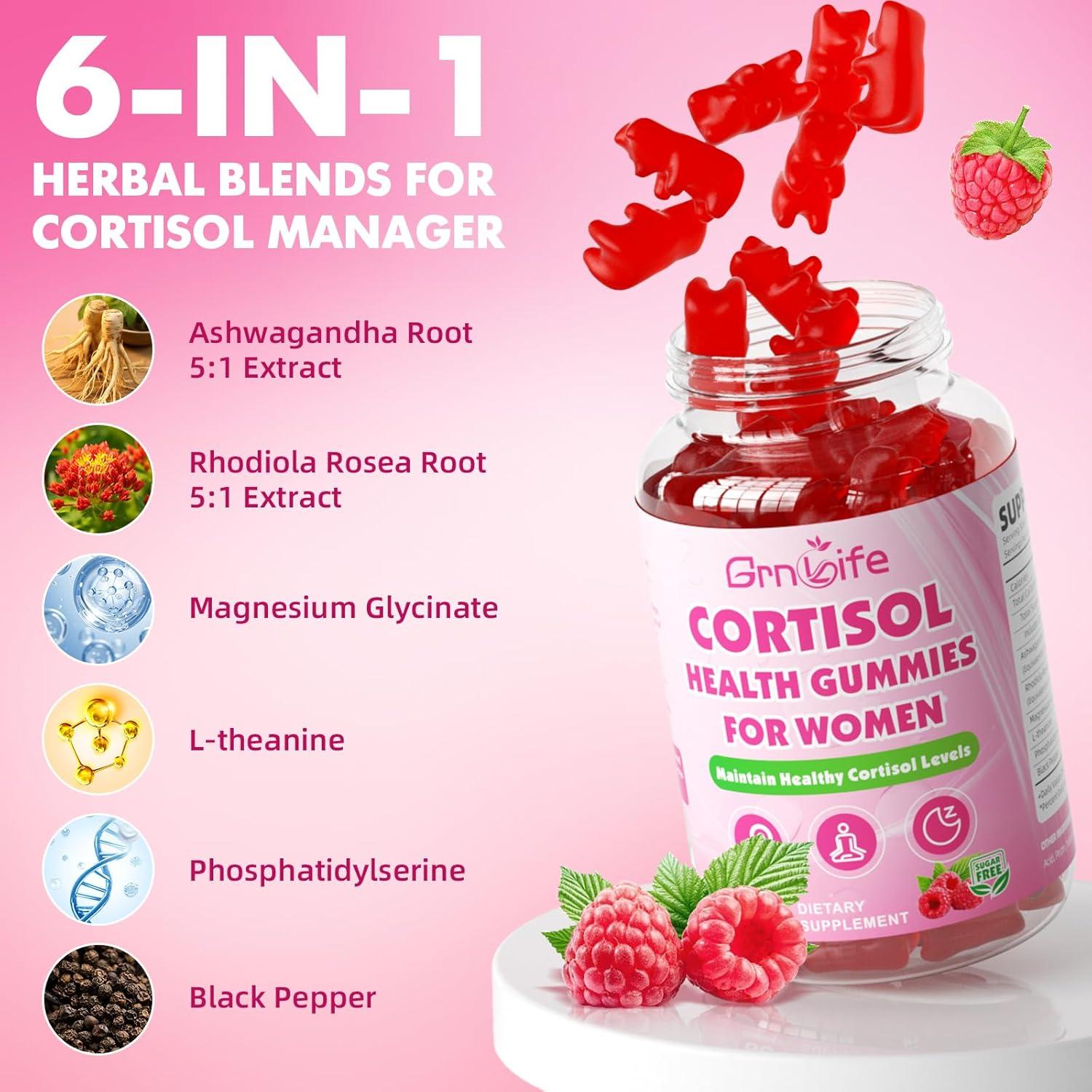 Gomitas de Cortisol GrnLife para Mujeres 60 Unidades Sabor Frambuesa