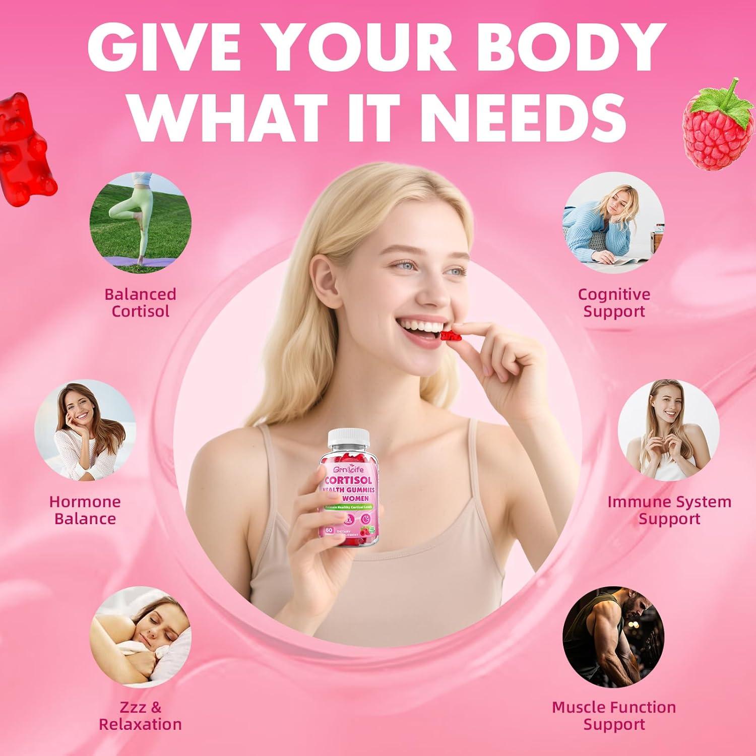 Gomitas de Cortisol GrnLife para Mujeres 60 Unidades Sabor Frambuesa