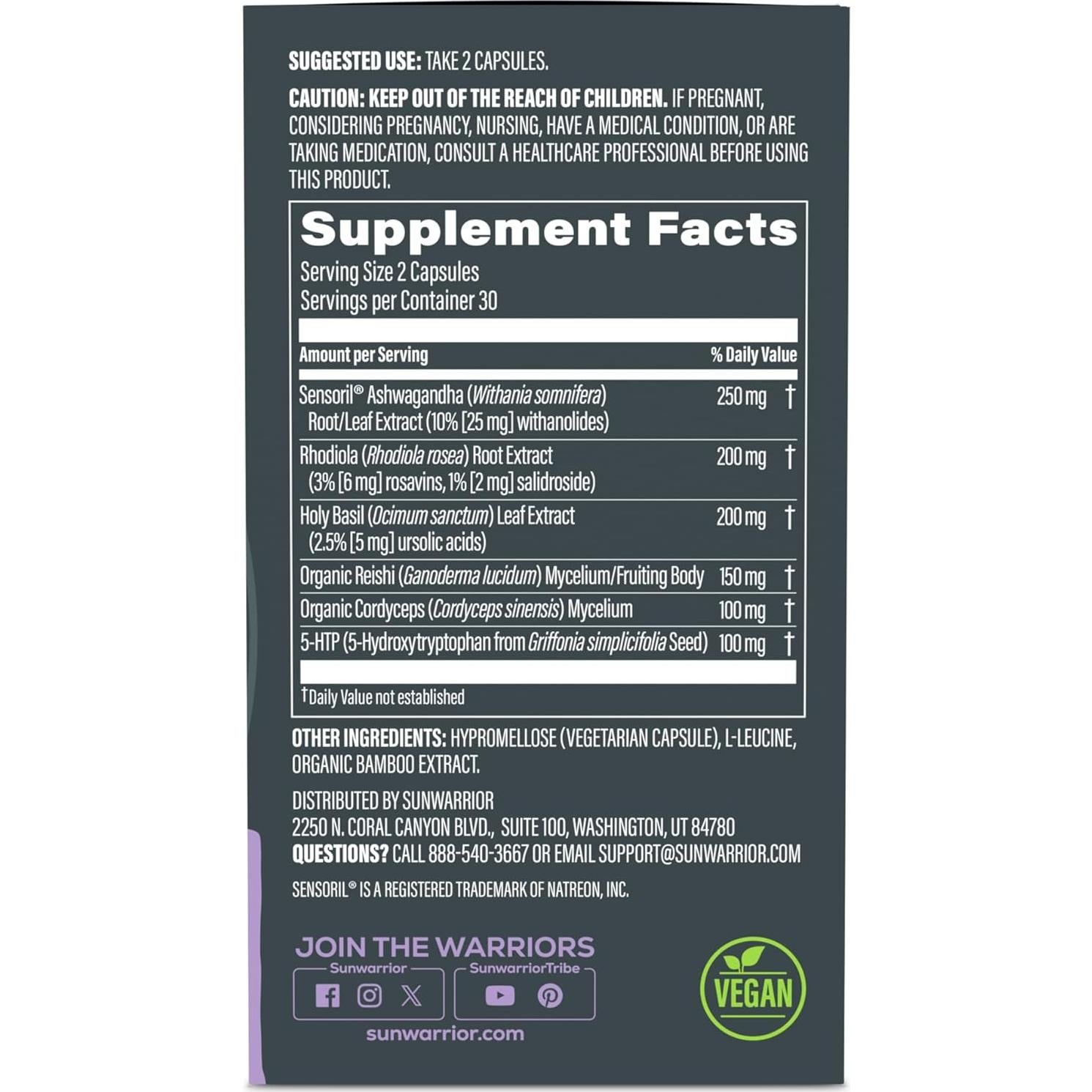 Cápsulas de Enfoque y Equilibrio Sunwarrior 60 Veganas