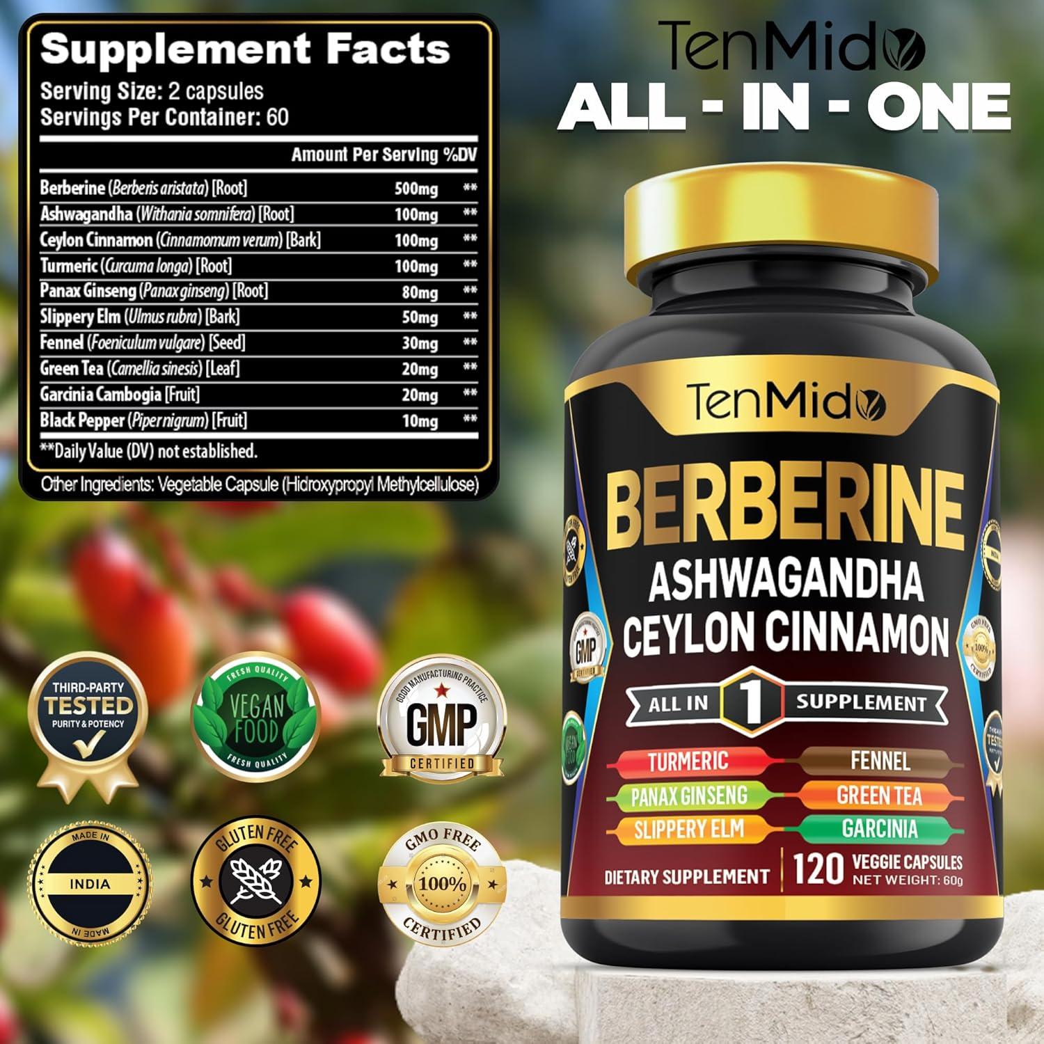 Suplemento de Berberina Tenmido 120 Cápsulas - Salud Digestiva y Inmunológica