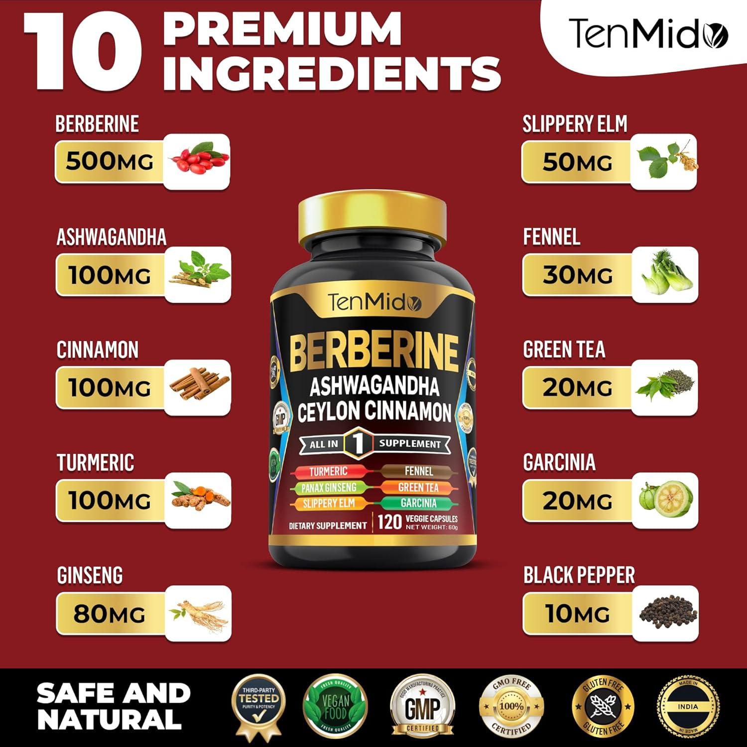 Suplemento de Berberina Tenmido 120 Cápsulas - Salud Digestiva y Inmunológica