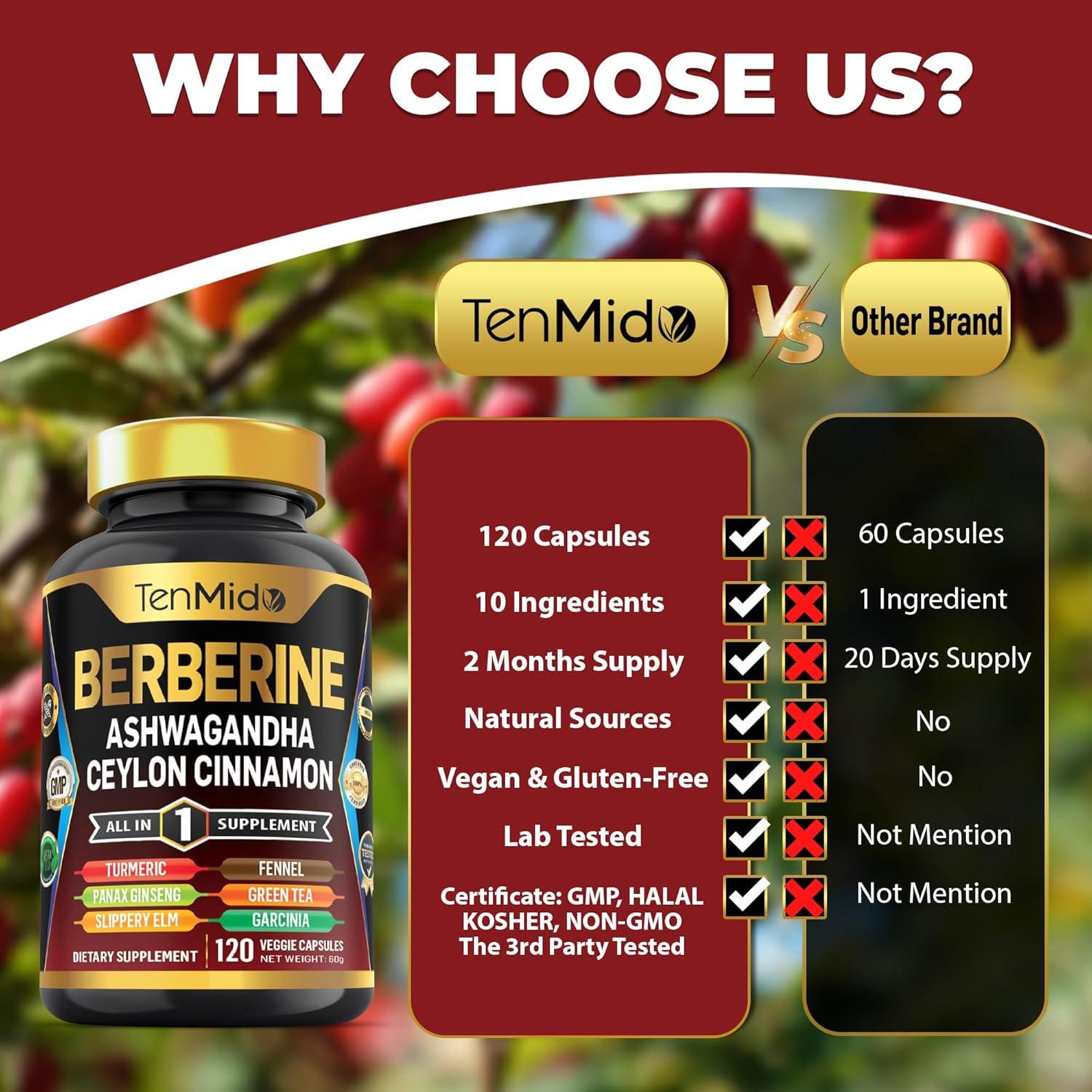 Suplemento de Berberina Tenmido 120 Cápsulas - Salud Digestiva y Inmunológica