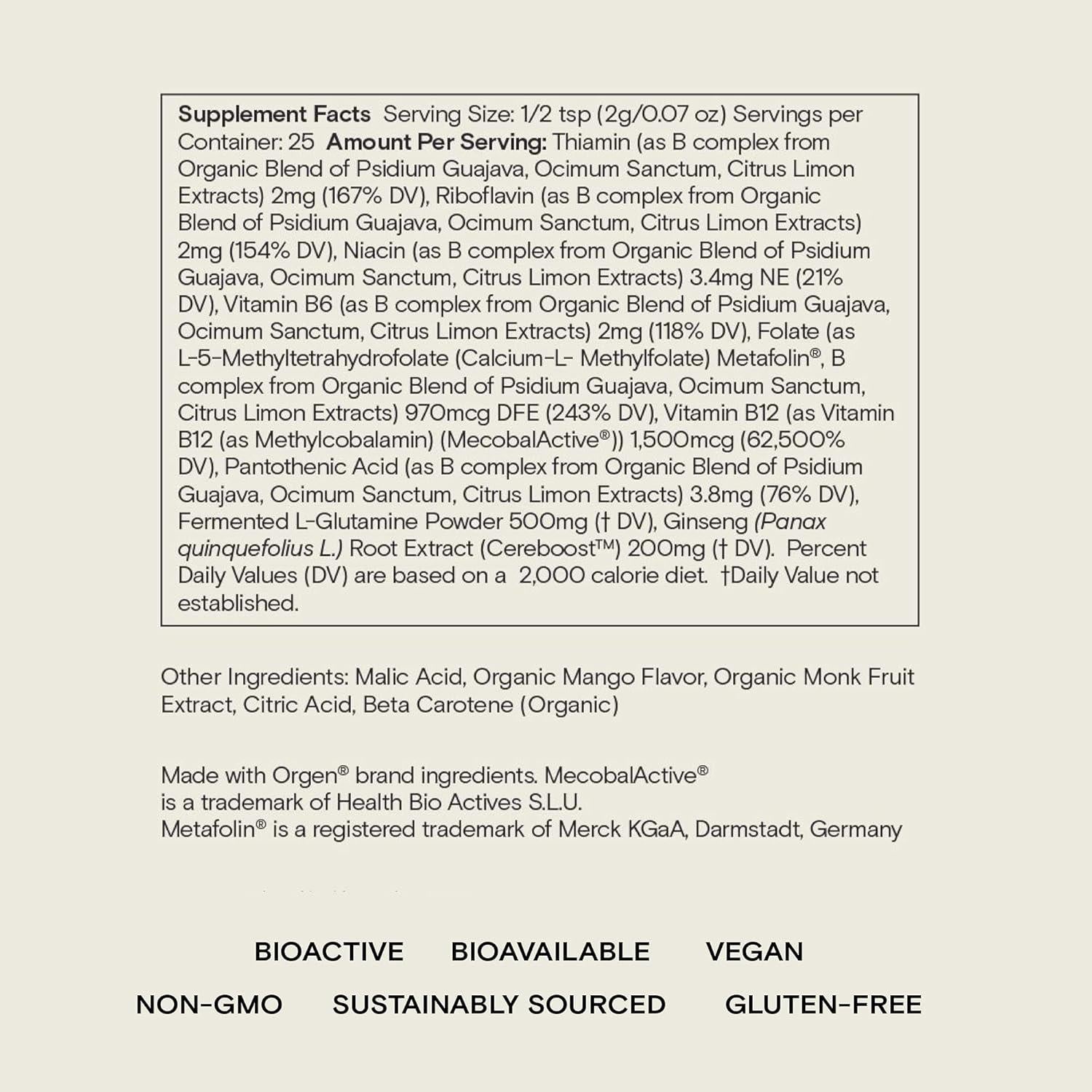 Suplemento en polvo Moon Juice Ting - Complejo B12 y Ginseng 48g