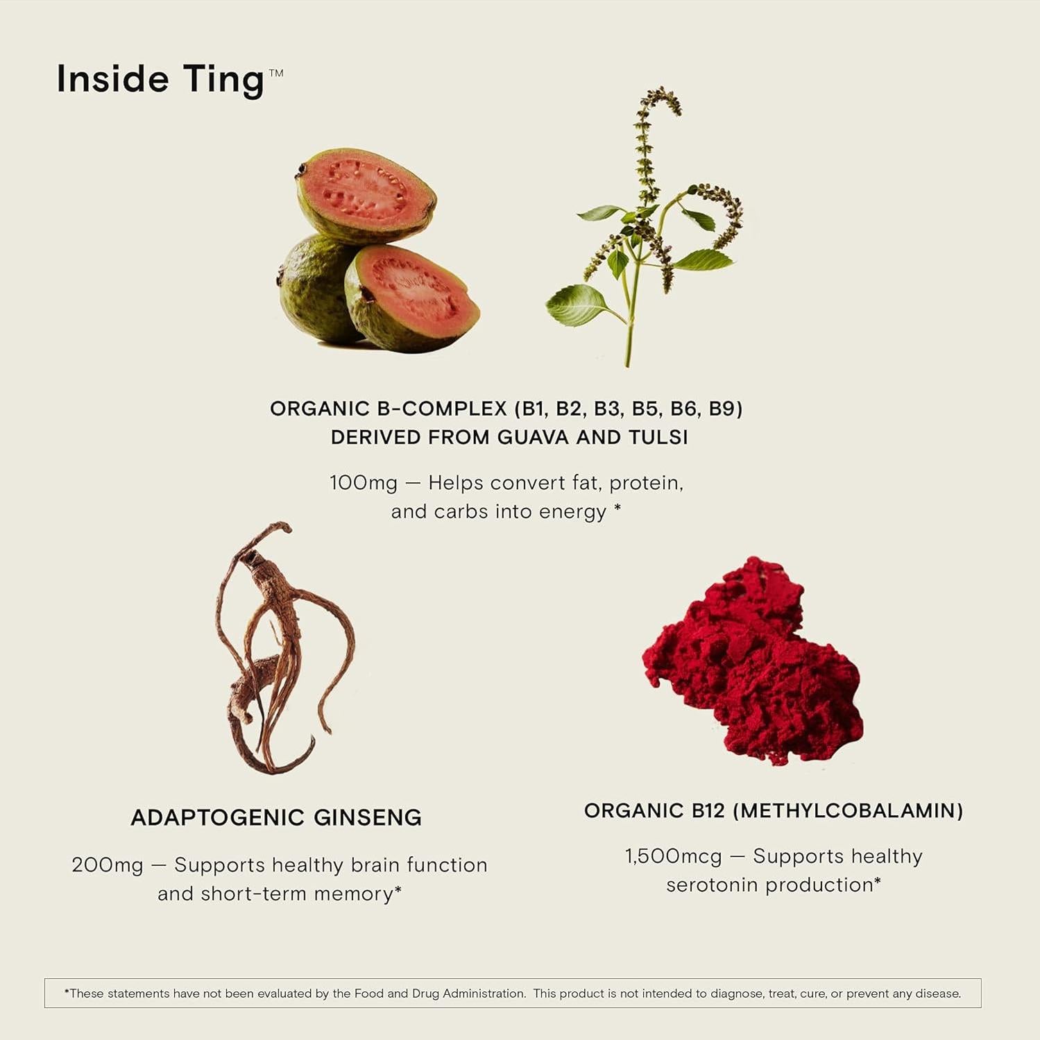 Suplemento en polvo Moon Juice Ting - Complejo B12 y Ginseng 48g