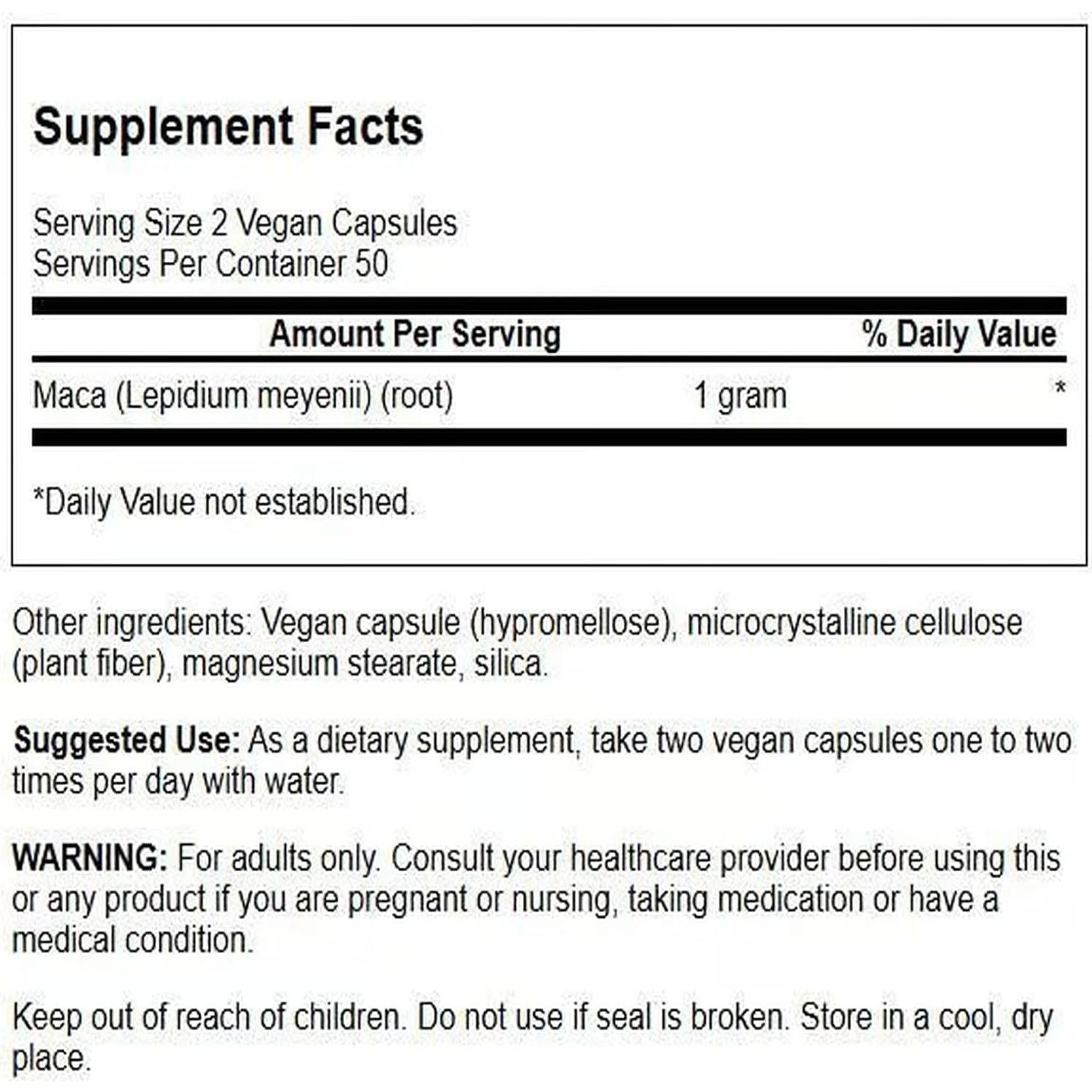 Suplemento de Maca 500 mg Swanson 100 Cápsulas