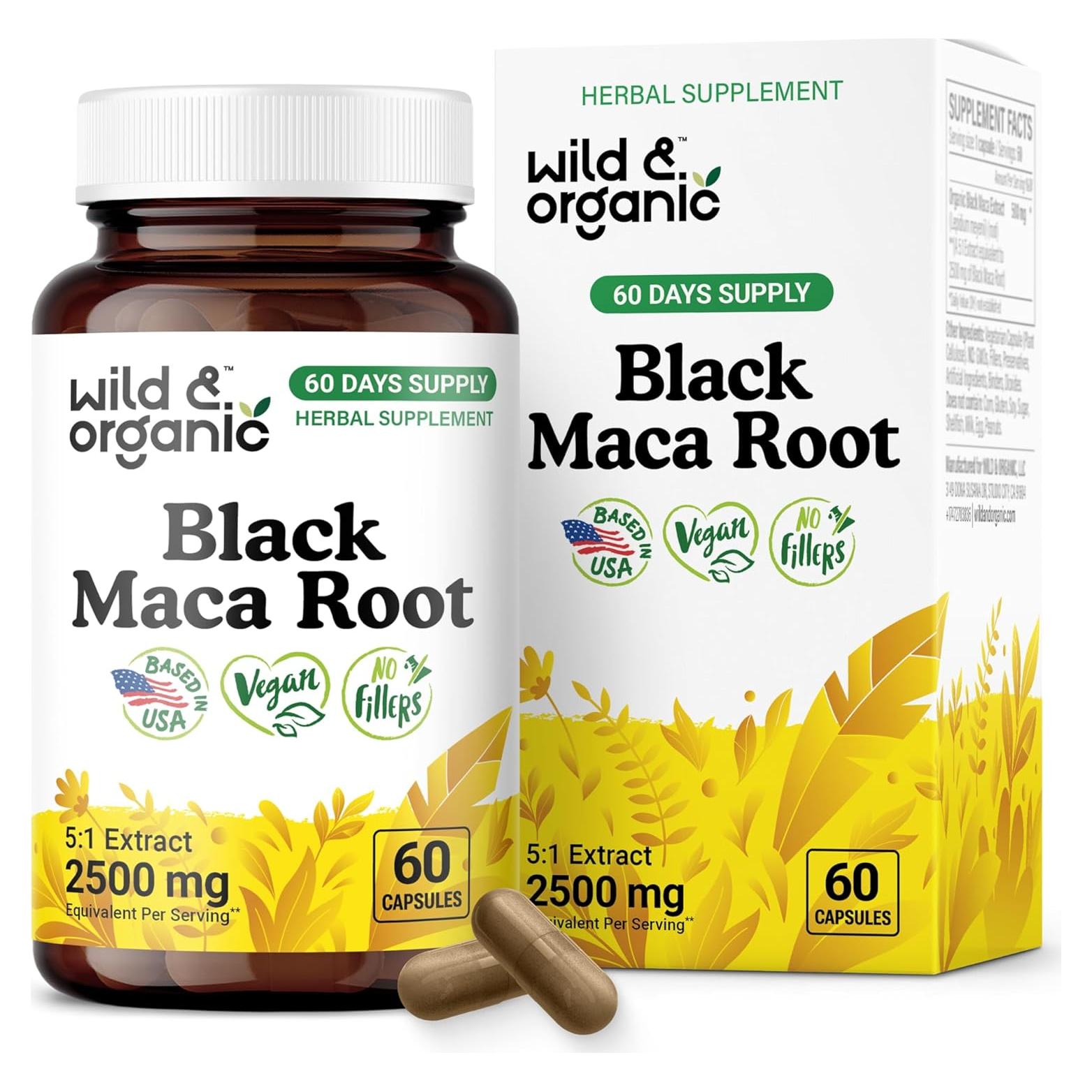 Cápsulas de Raíz de Maca Negra Silvestre 500 mg - 60 Veganas