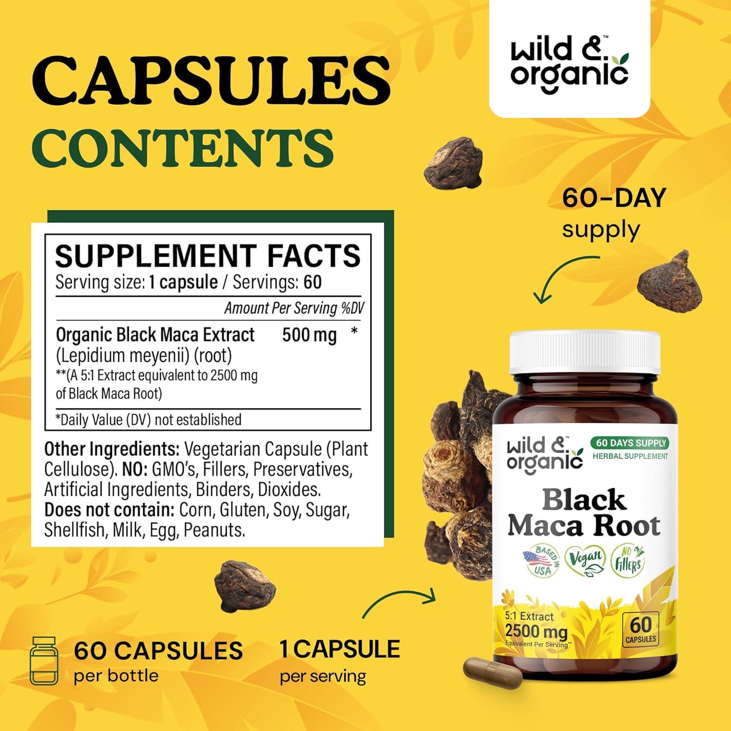 Cápsulas de Raíz de Maca Negra Silvestre 500 mg - 60 Veganas