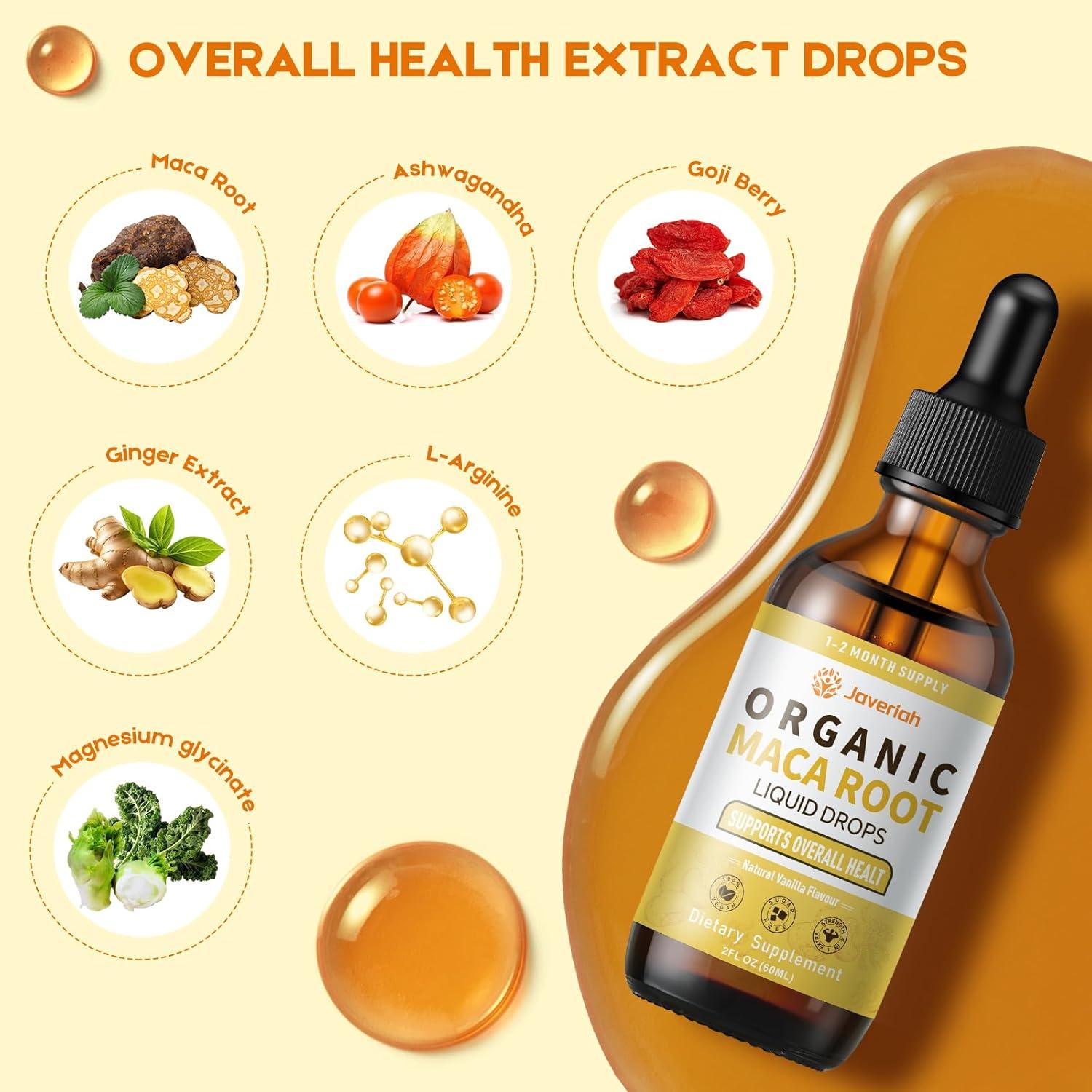 Gotas de Raíz de Maca Orgánica Javeriah 60ml con Ashwagandha