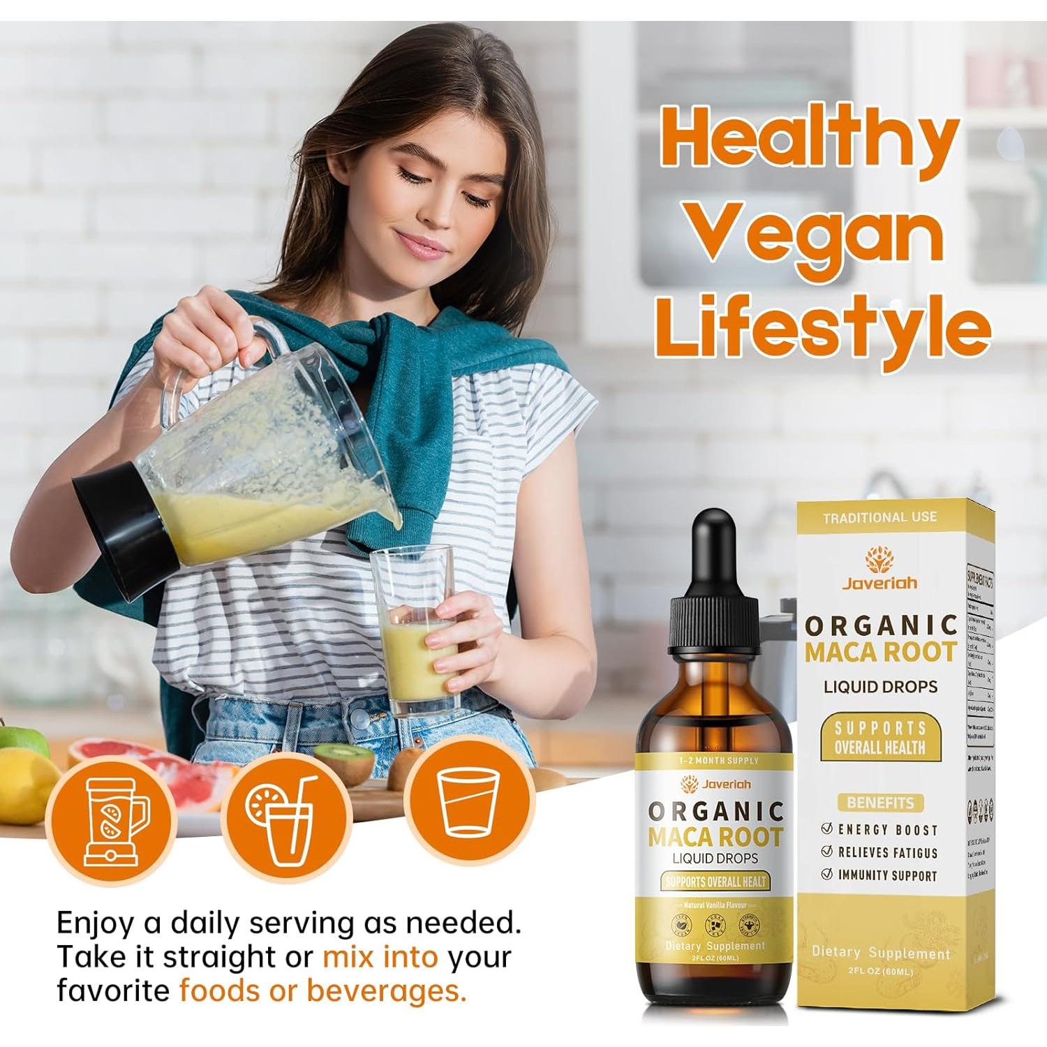 Gotas de Raíz de Maca Orgánica Javeriah 60ml con Ashwagandha