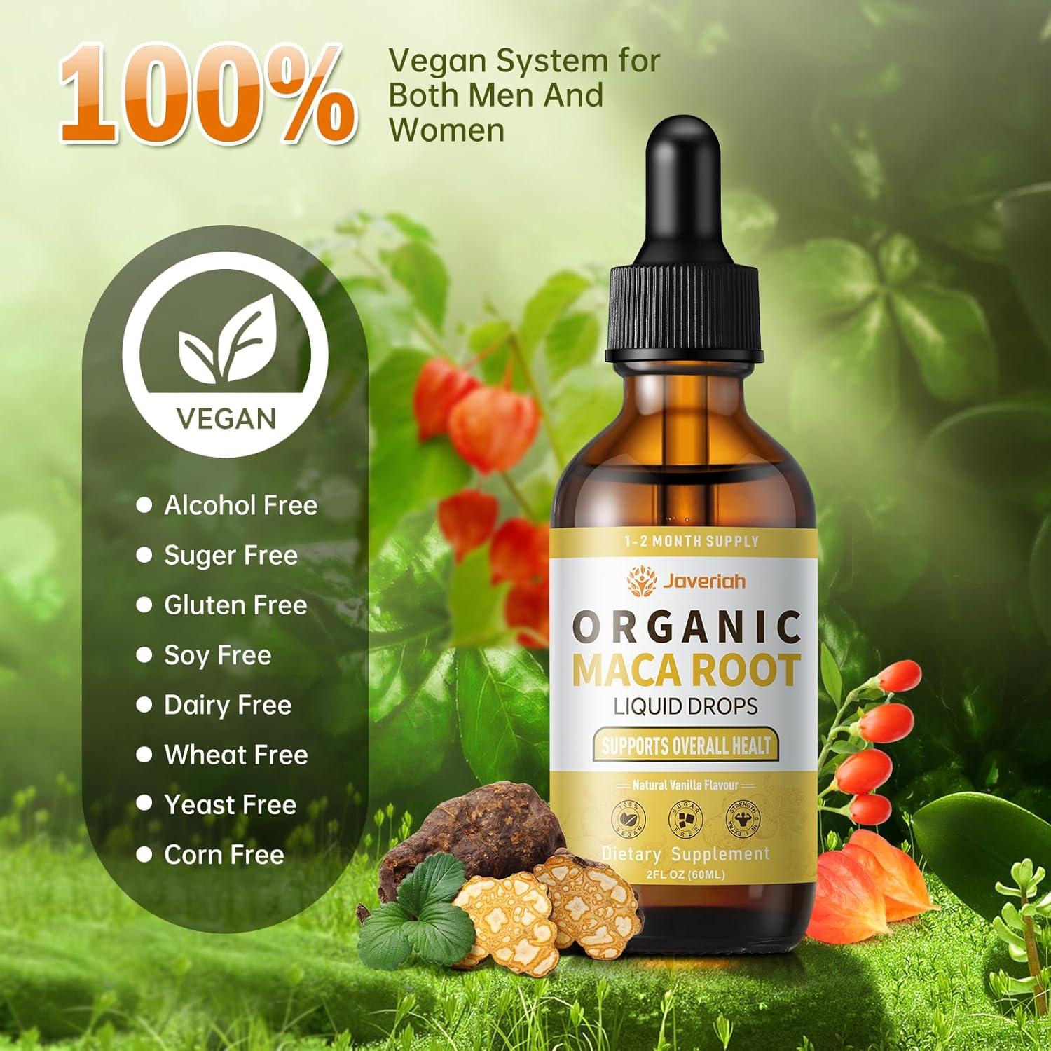 Gotas de Raíz de Maca Orgánica Javeriah 60ml con Ashwagandha