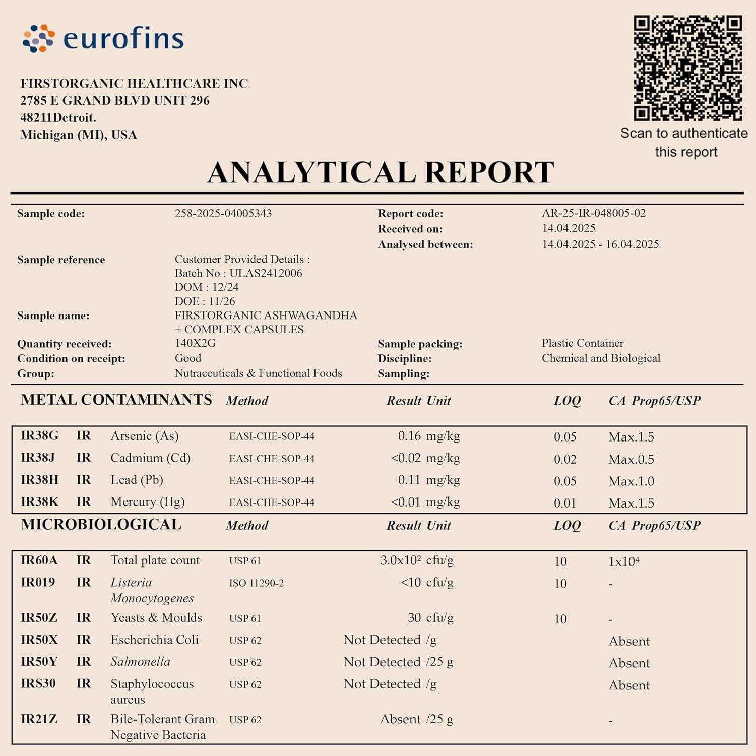 Complejo Herbal Ashwagandha y Maca 120 Cápsulas - FIRSTORGANIC