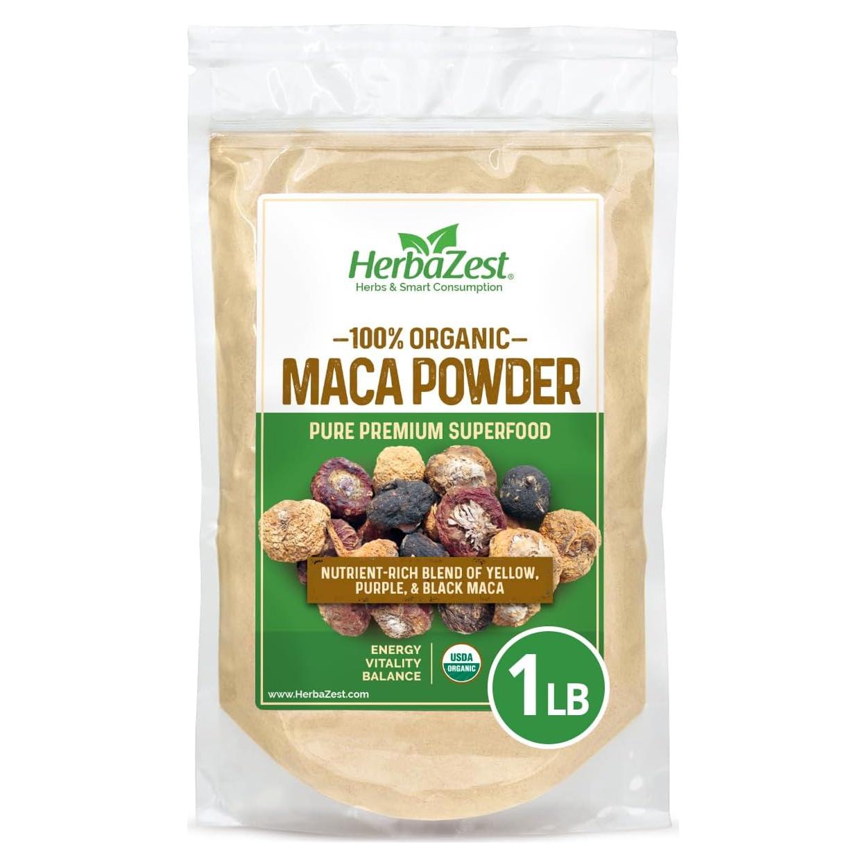 Polvo de Maca Orgánica HerbaZest 0.45 kg - Vegano y Sin Gluten