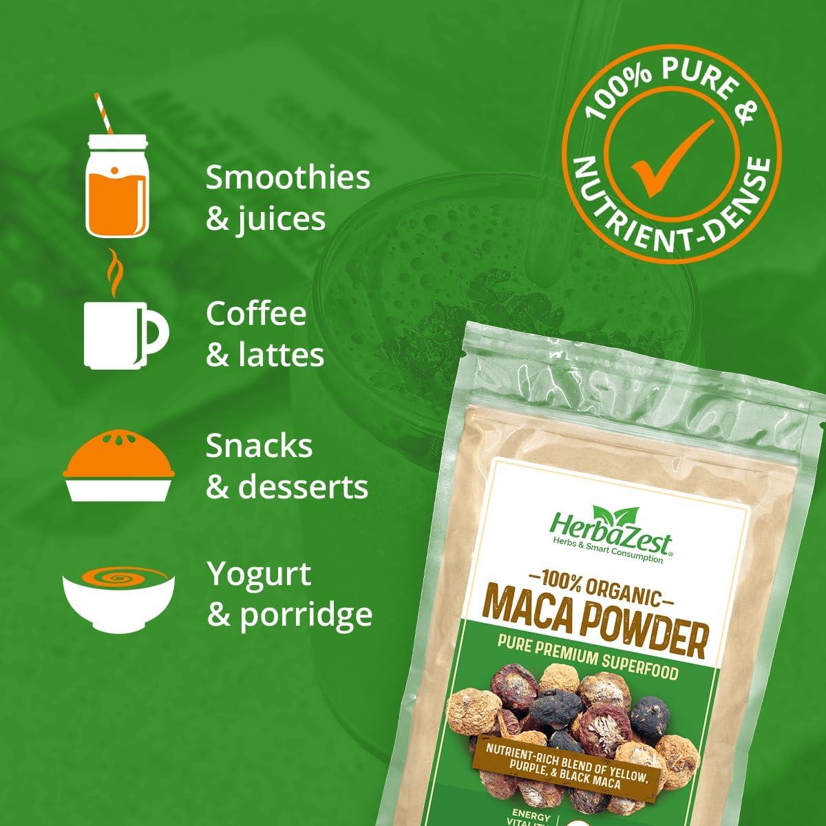 Polvo de Maca Orgánica HerbaZest 0.45 kg - Vegano y Sin Gluten