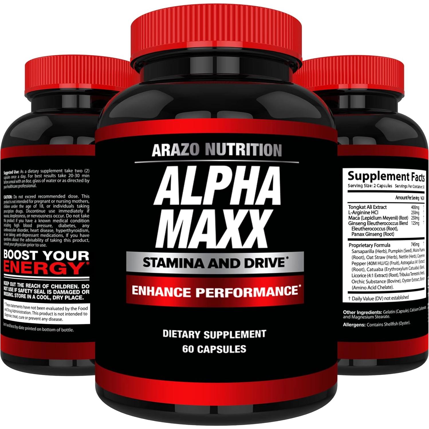 Suplemento de Salud Arazo Nutrition Alphamaxx - Ginseng y Tribulus - 60 Pastillas
