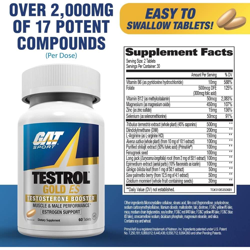 GAT Sport Testrol Gold ES 60 Tabletas - Potenciador de Testosterona