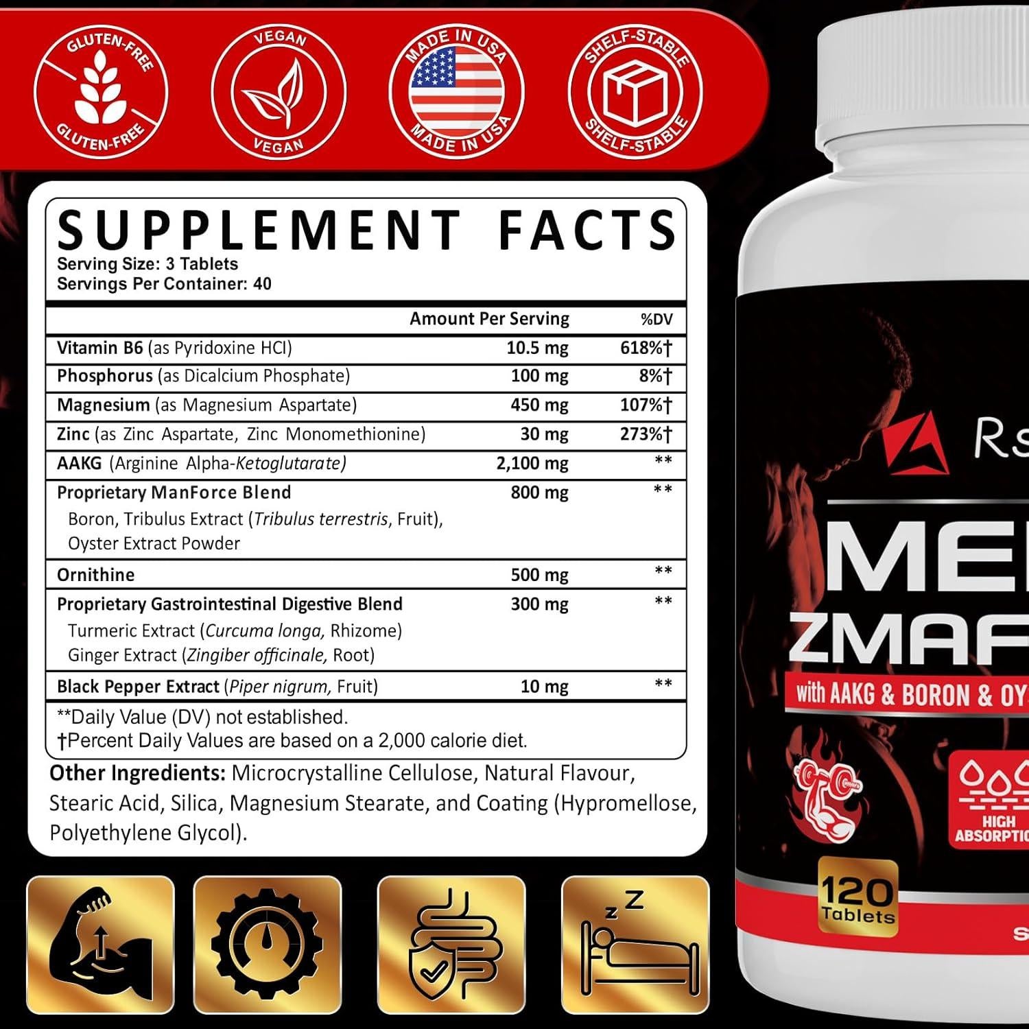 Suplemento ZMAFORCE para hombres - Zinc y Magnesio 120 tabletas