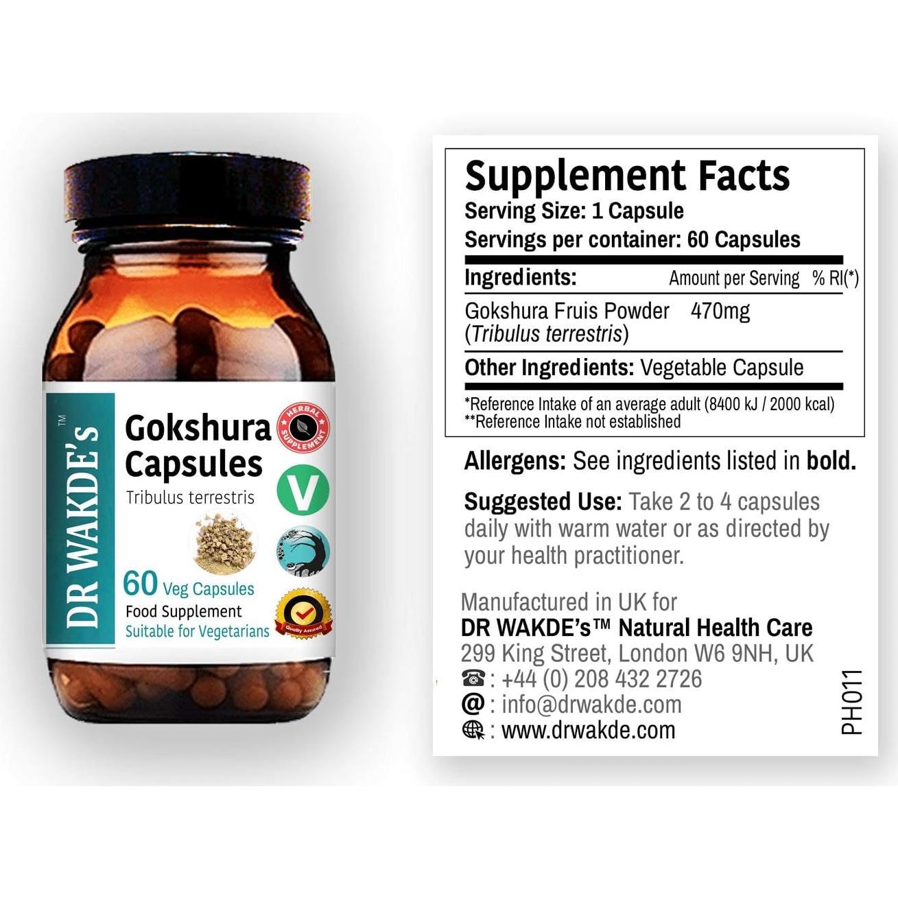 Cápsulas de Gokshura DR WAKDE 60 Veganas 500mg Suplemento Natural